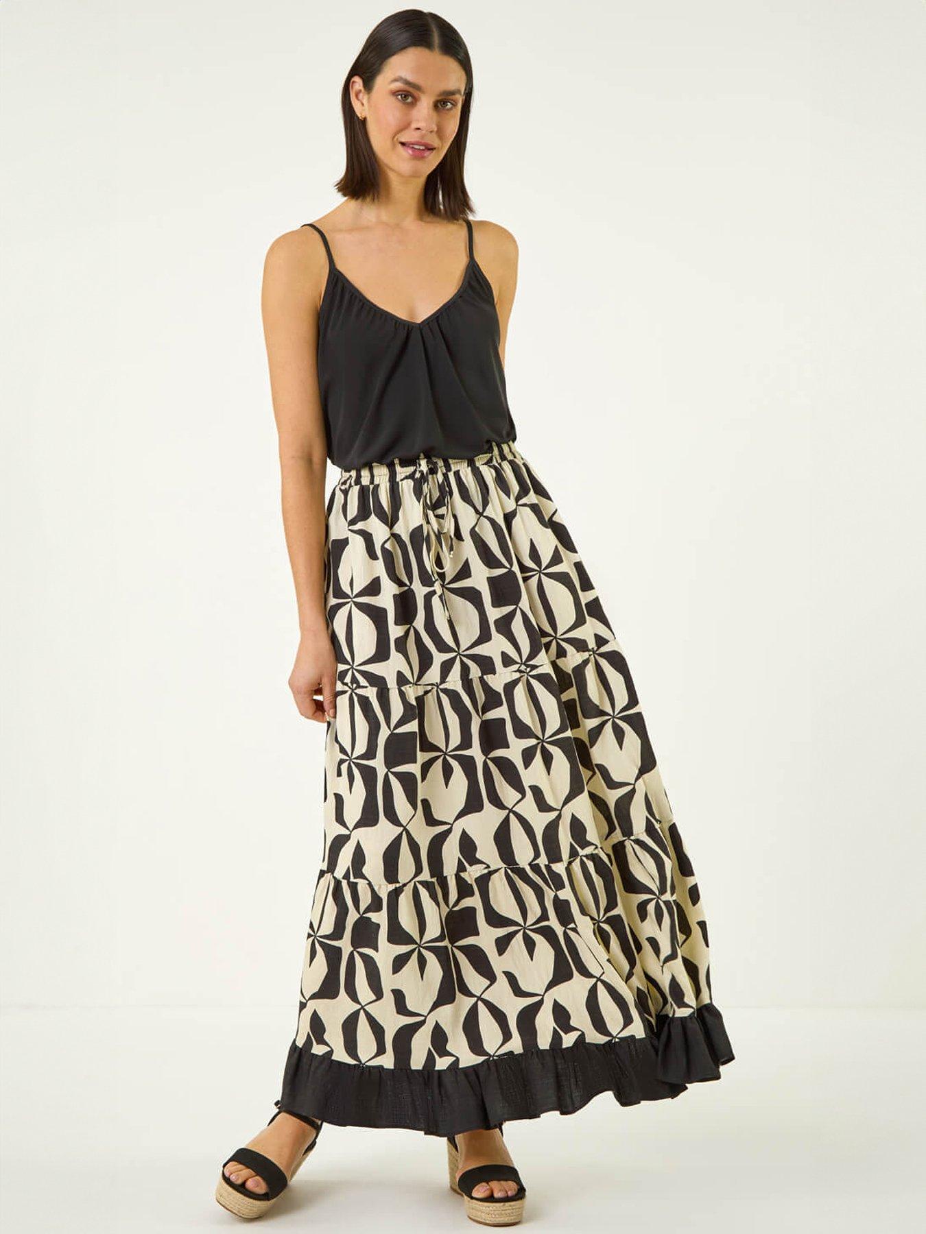 Image 3 of 5 of Roman Mono Print Tiered Maxi Skirt