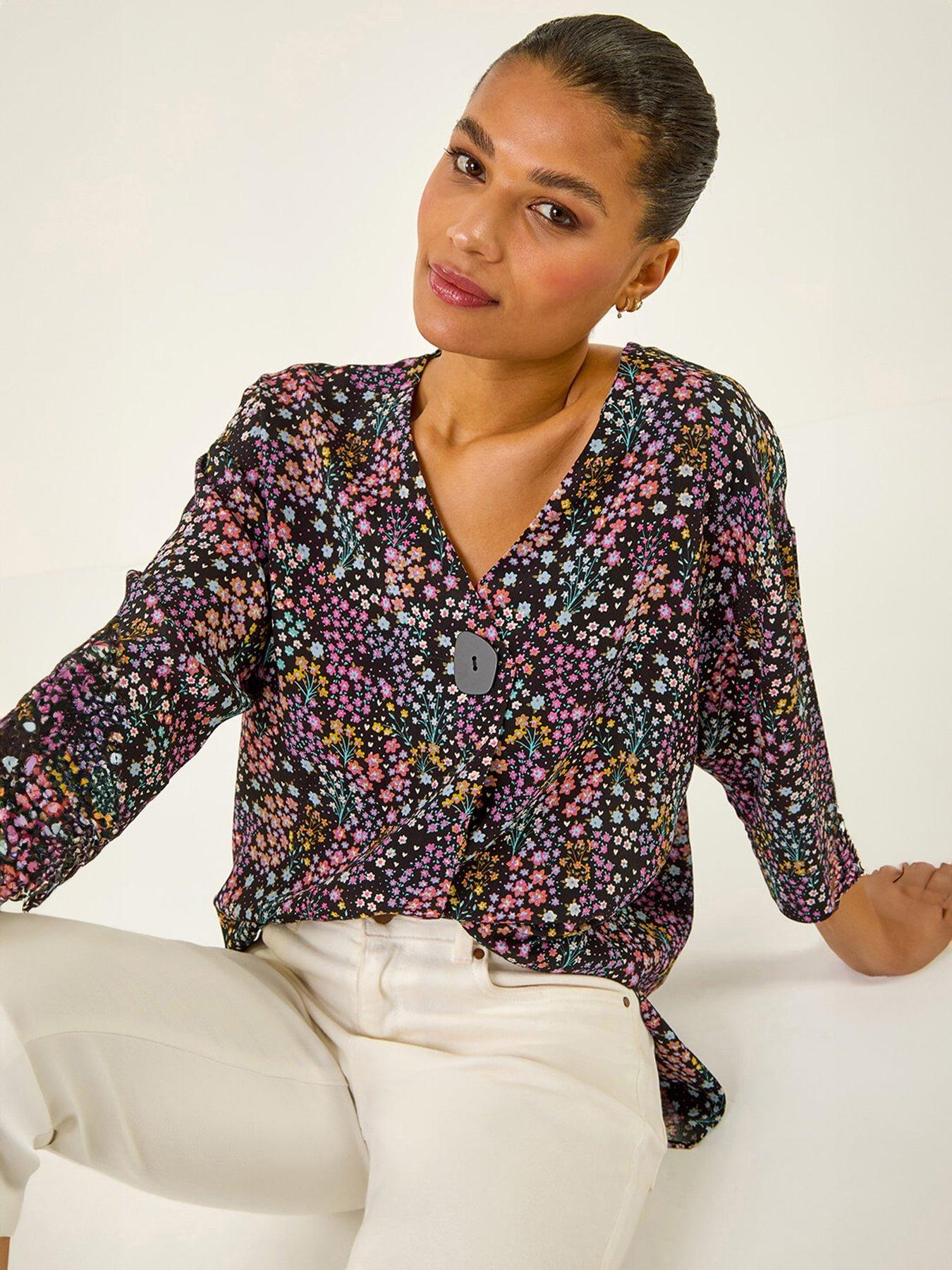 Roman Ditsy Floral V-Neck Kimono Top