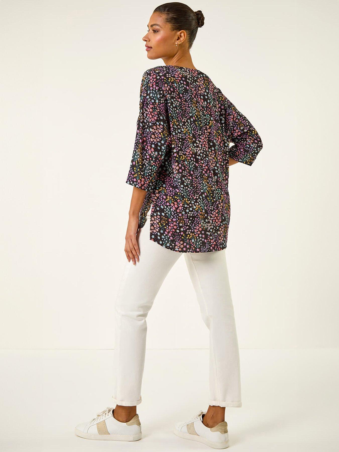 Image 4 of 5 of Roman Ditsy Floral V-Neck Kimono Top
