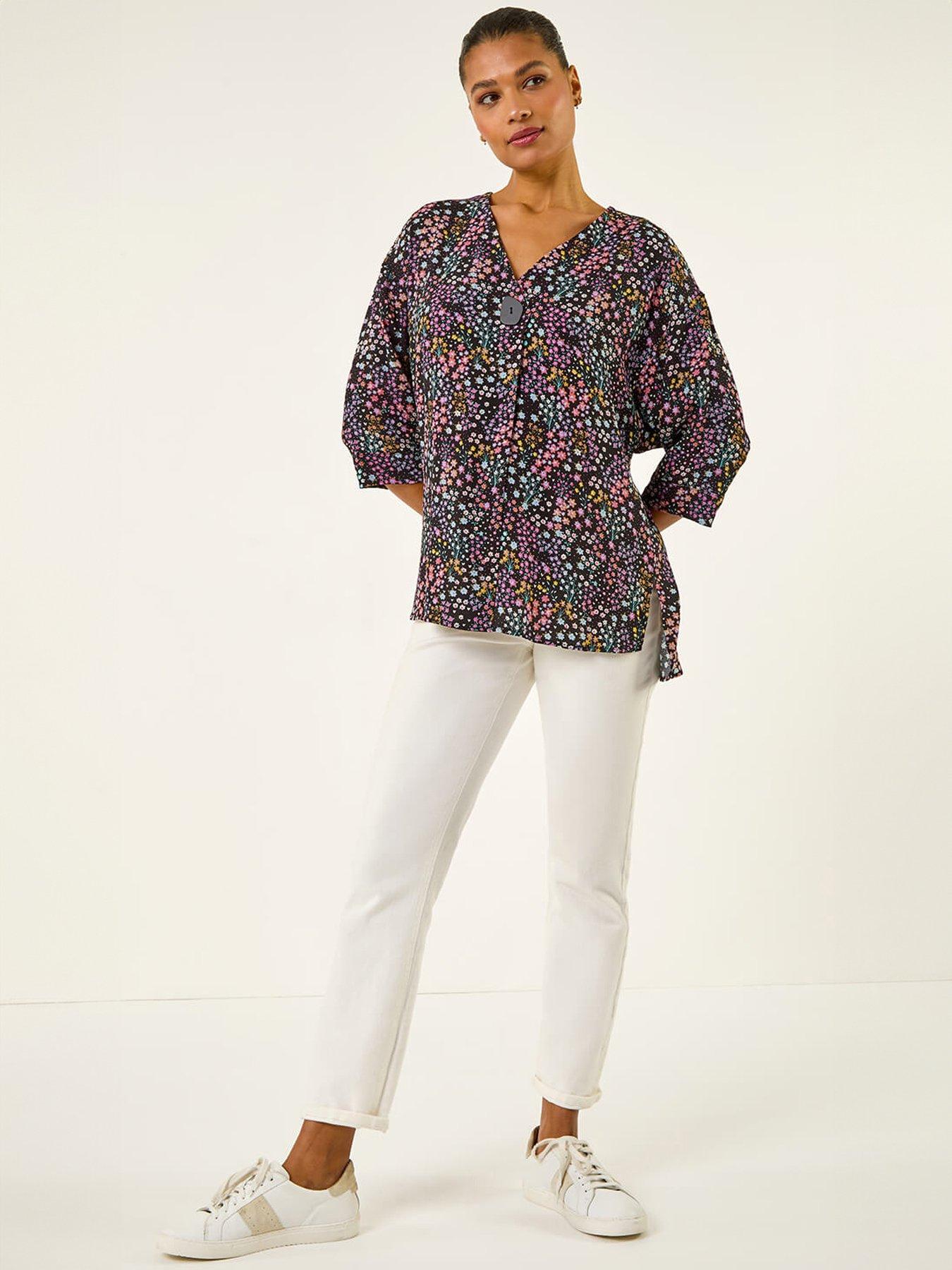 Image 5 of 5 of Roman Ditsy Floral V-Neck Kimono Top