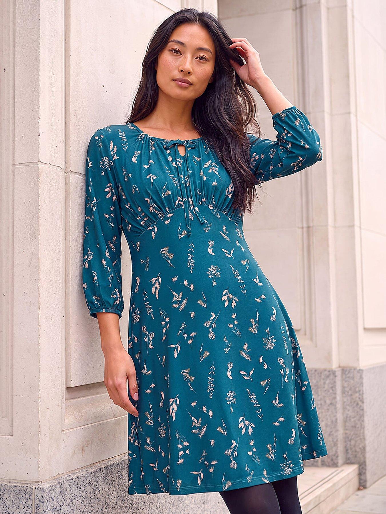 Roman Petite Floral Tie Front Stretch Dress