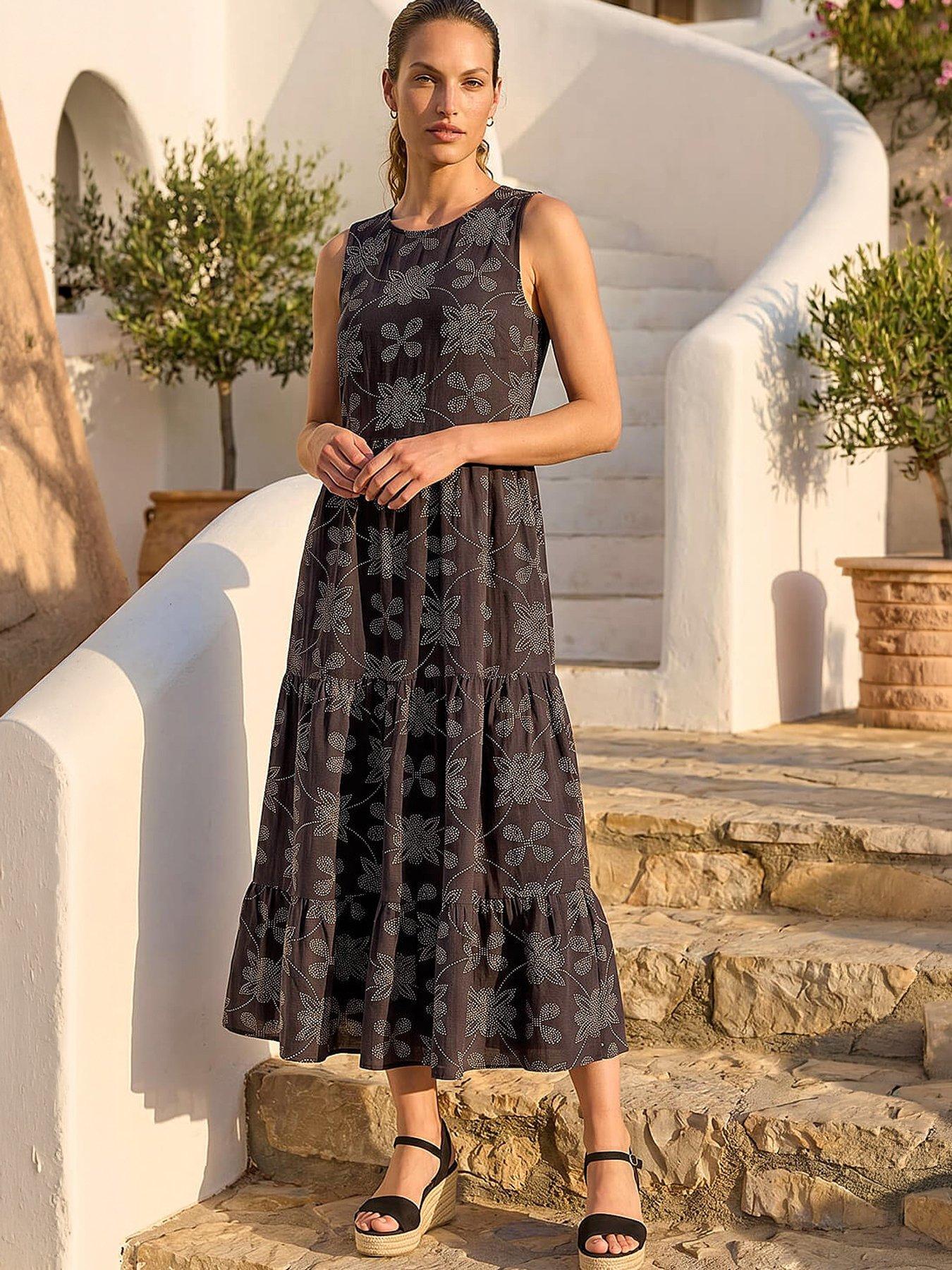 Roman Women's Black Floral Motif Tiered Midi Dress In | : Size 10 - Image 3