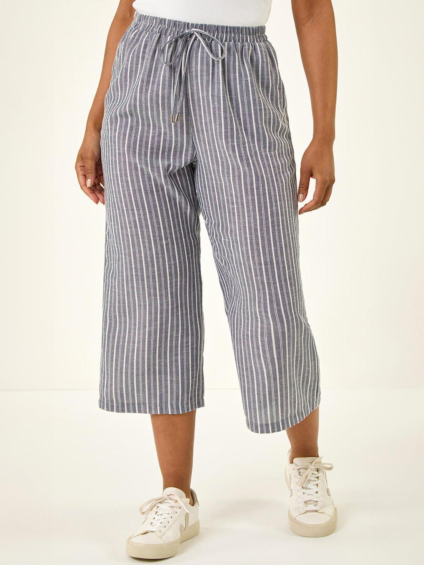 Roman Petite Stripe Cropped Wide Leg Trouser
