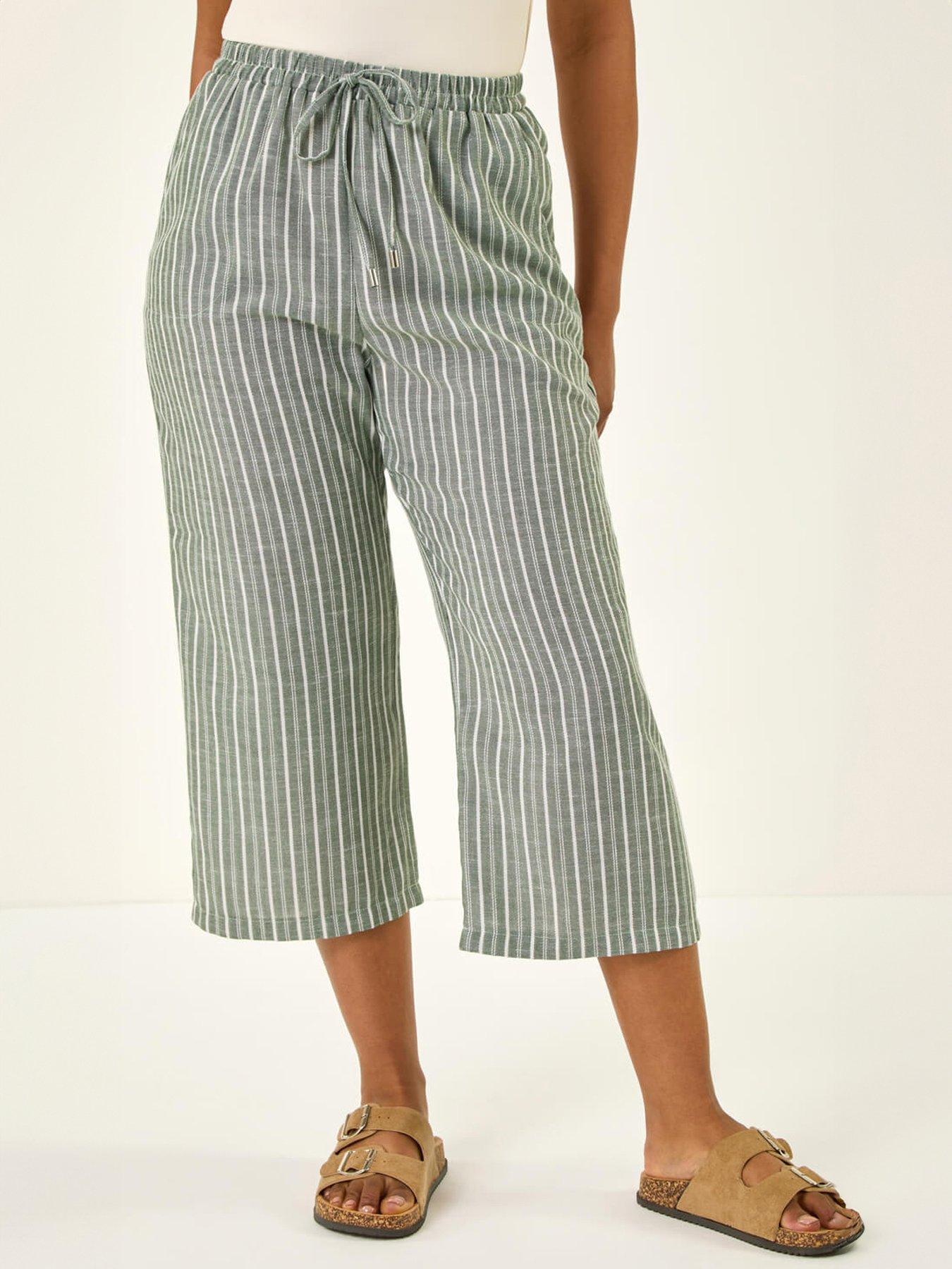 Roman Petite Stripe Cropped Wide Leg Trouser