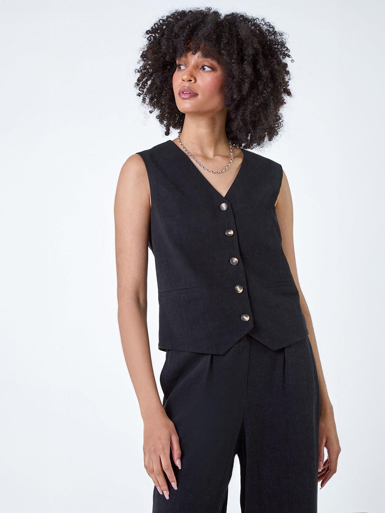 Roman Linen Blend Button Through Waistcoat