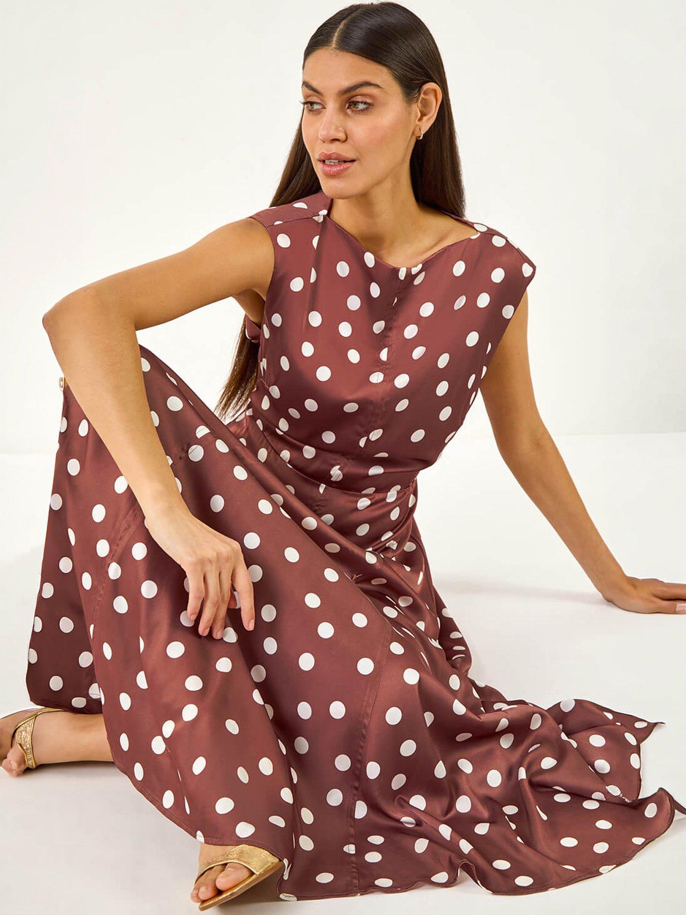 Roman Spot Print Boat Neck Dress