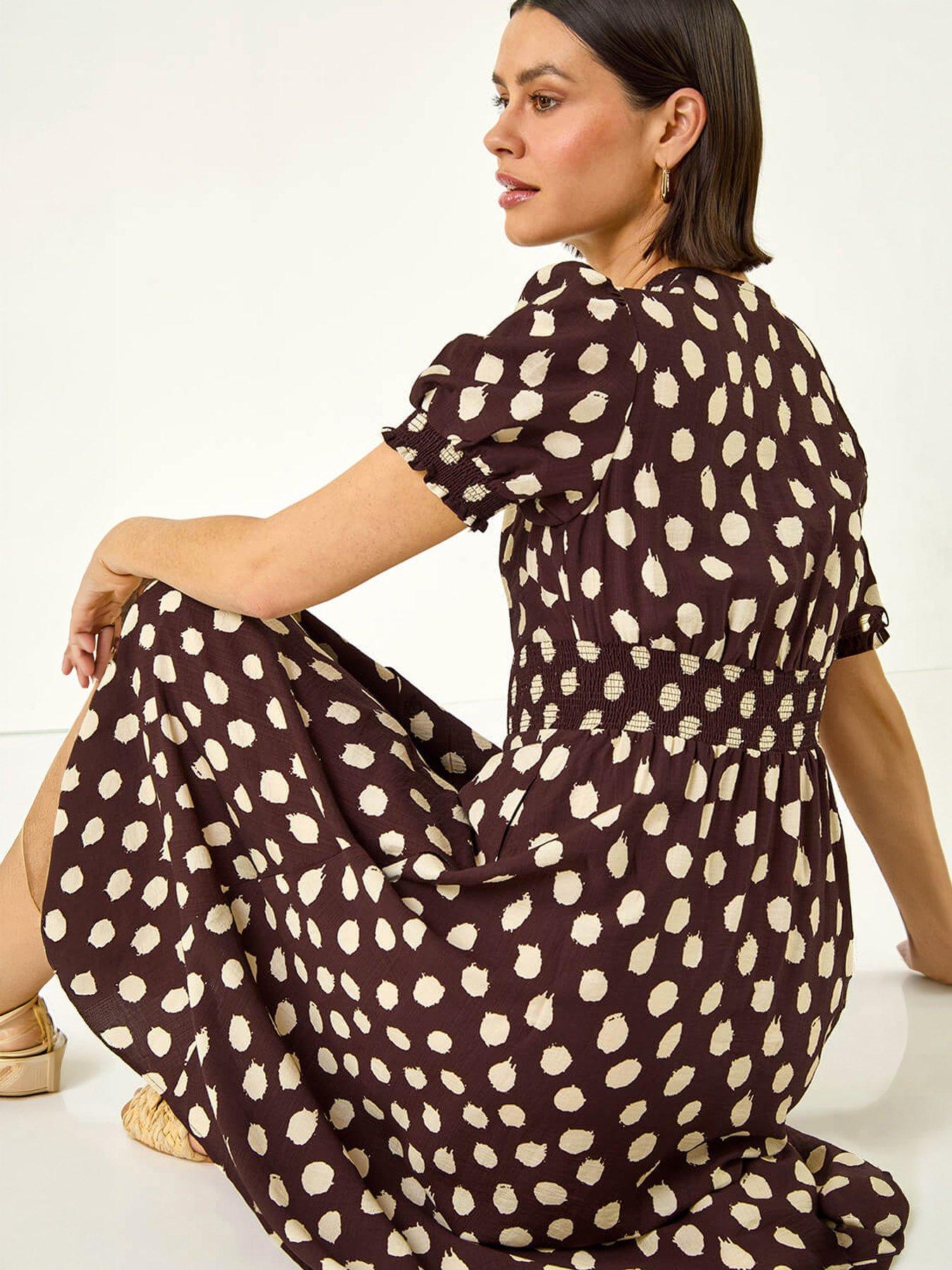 Roman Spot Print Button Midi Dress