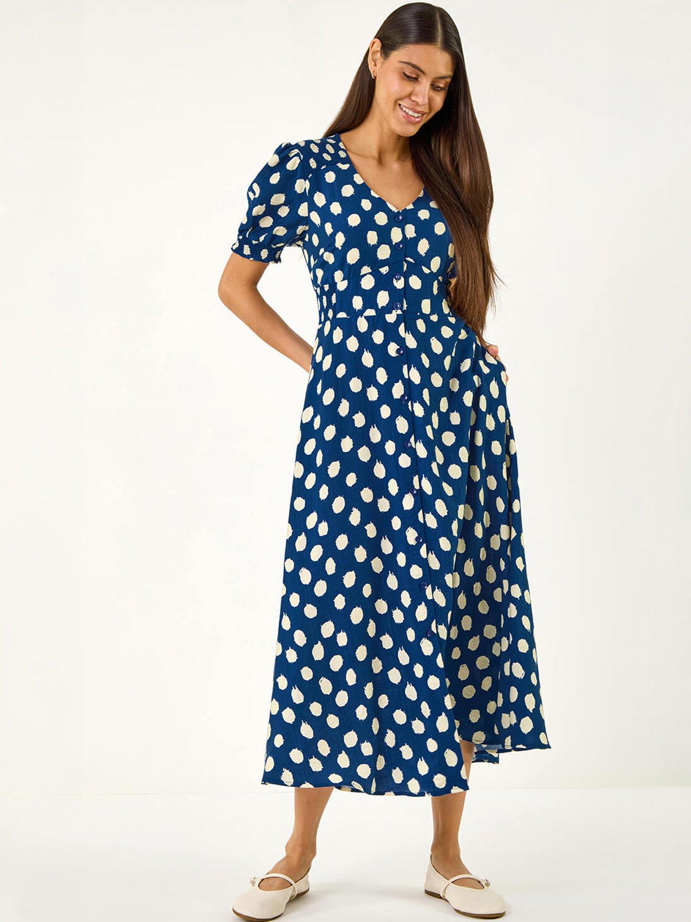 Image 1 of 5 of Roman Spot Print Button Midi Dress