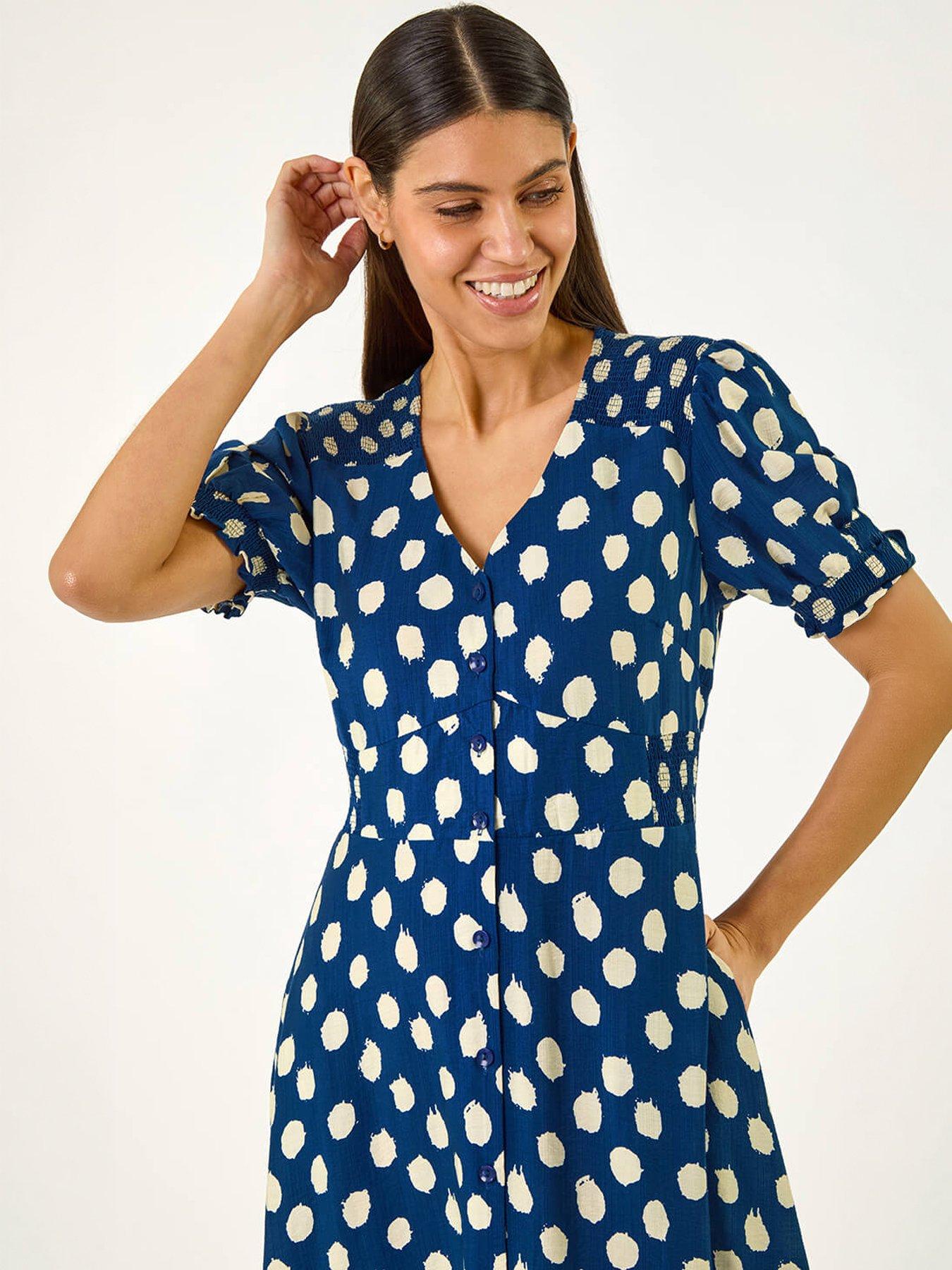 Image 3 of 5 of Roman Spot Print Button Midi Dress