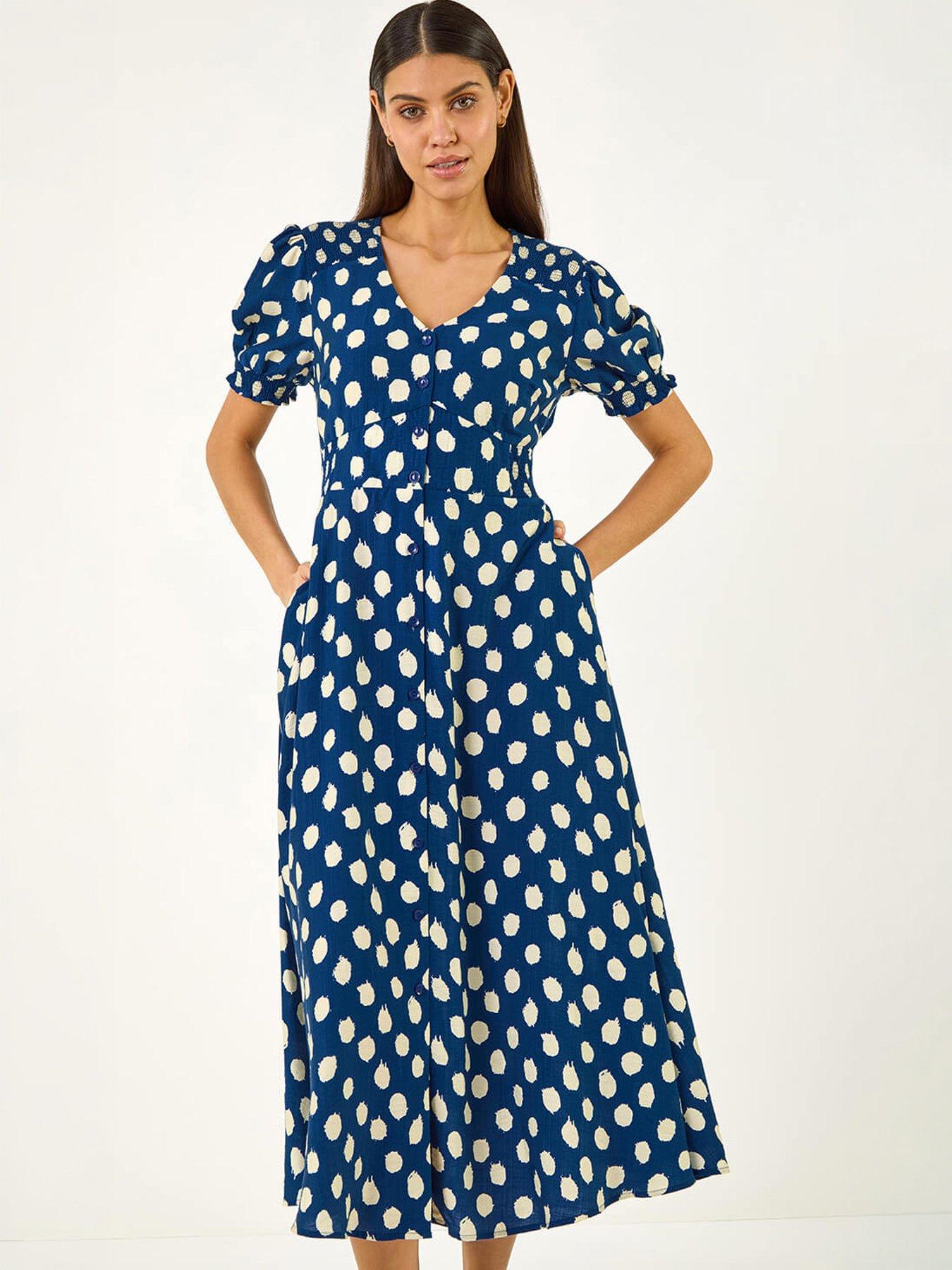 Image 5 of 5 of Roman Spot Print Button Midi Dress