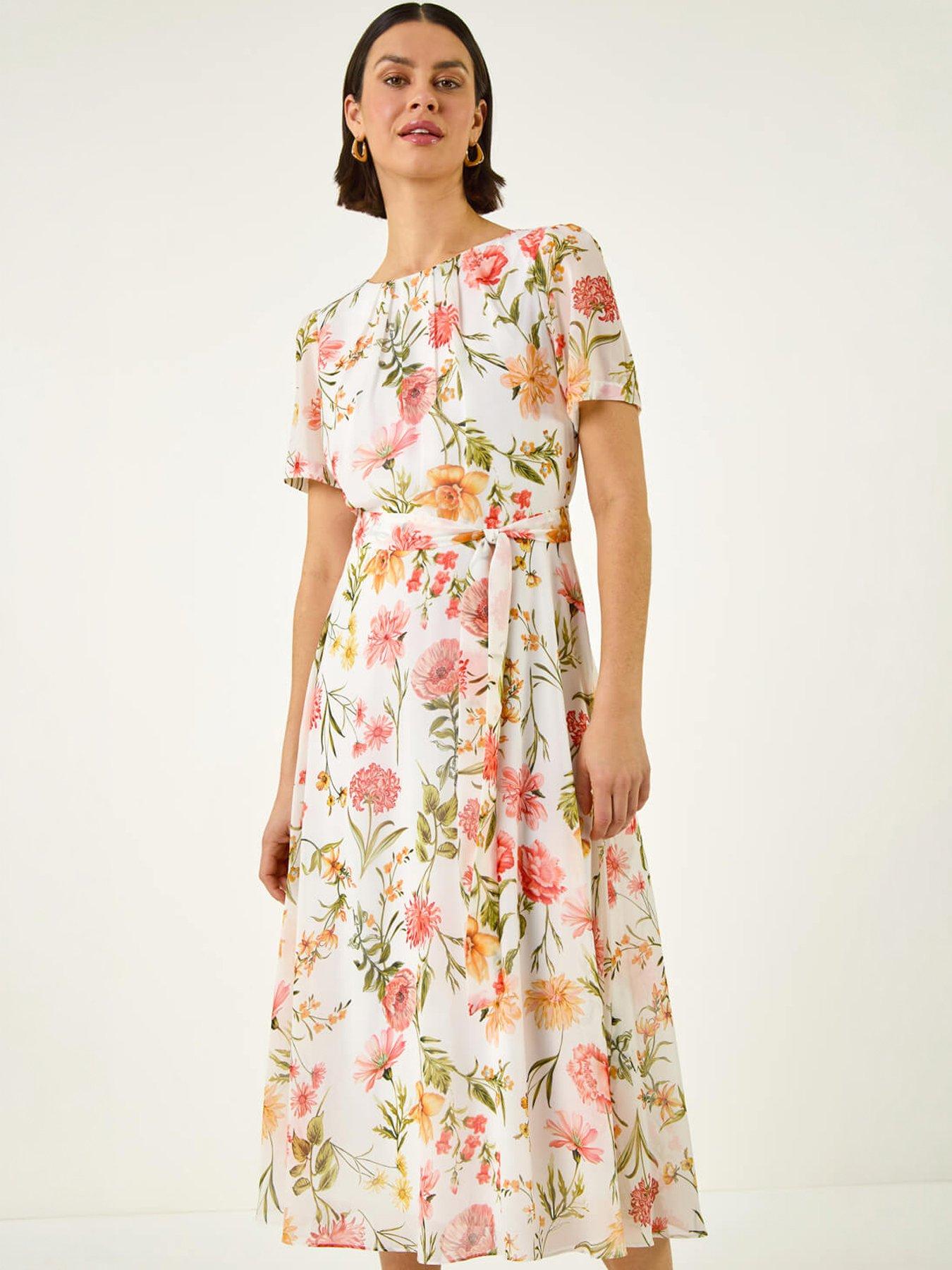 Image 3 of 5 of Roman Floral Chiffon Pleated Dress