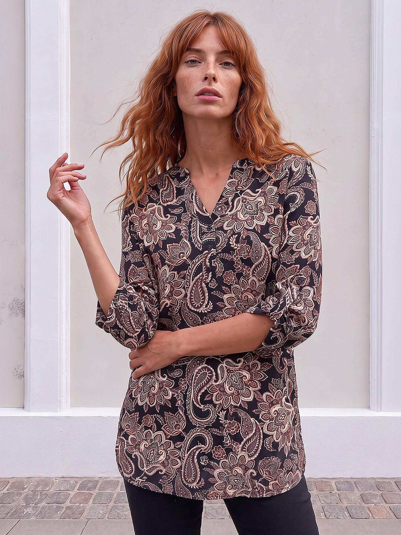 Image 1 of 4 of Roman Paisley Print V-Neck Stretch Shirt