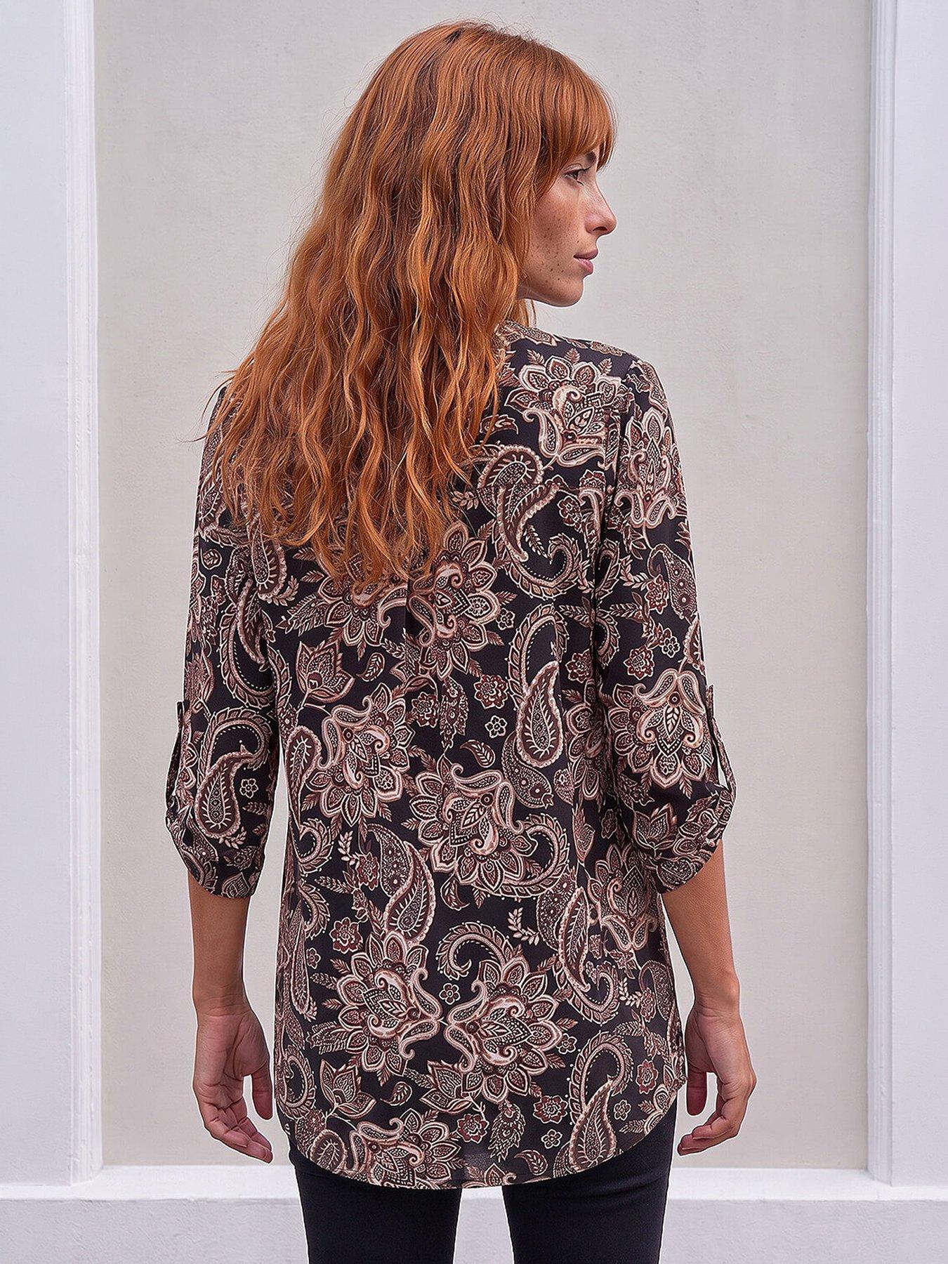 Image 2 of 4 of Roman Paisley Print V-Neck Stretch Shirt