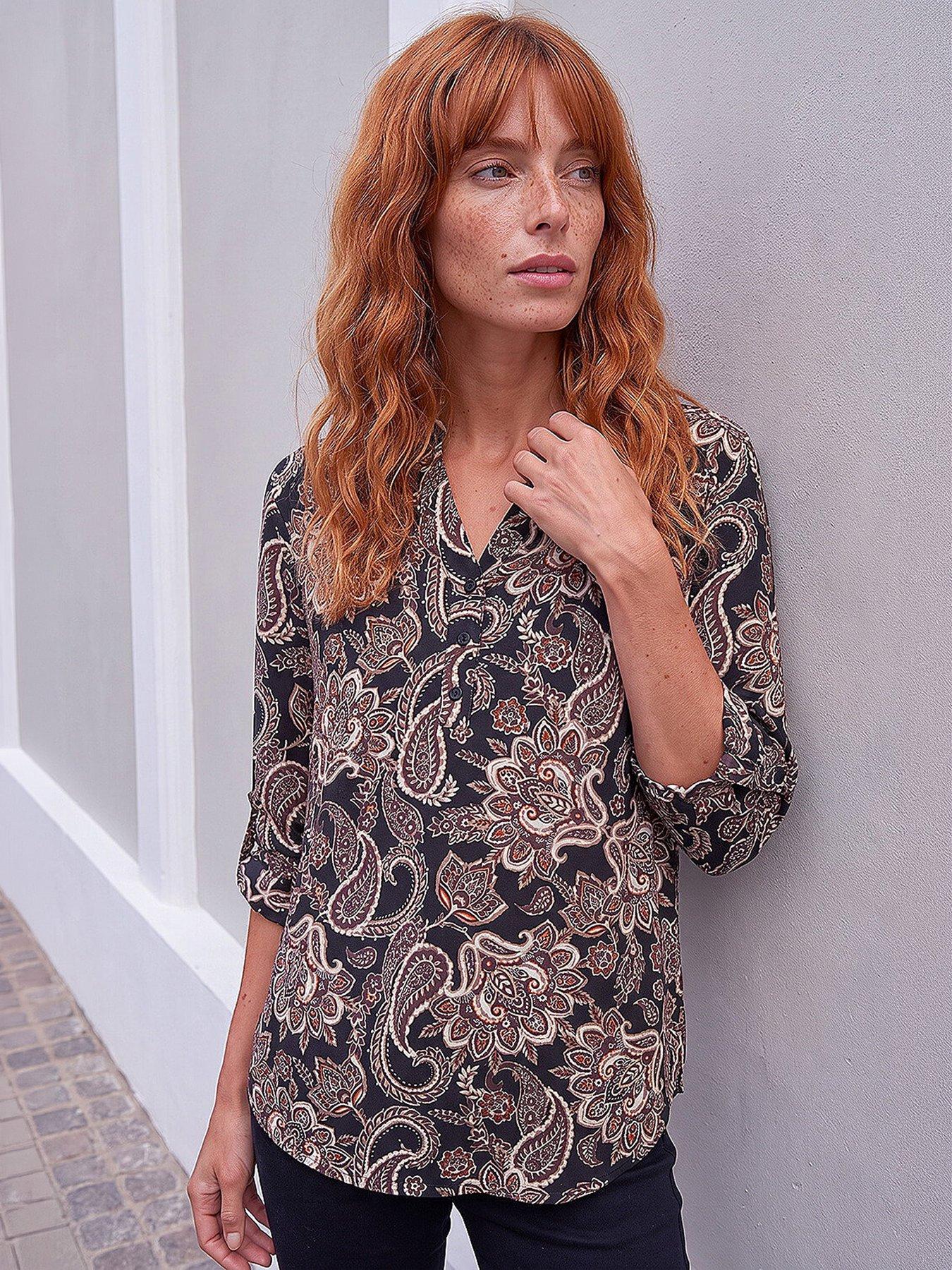 Image 3 of 4 of Roman Paisley Print V-Neck Stretch Shirt