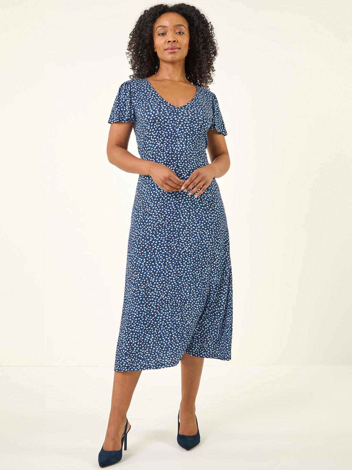 Image 1 of 5 of Roman Petite V-Neck Midi Dres