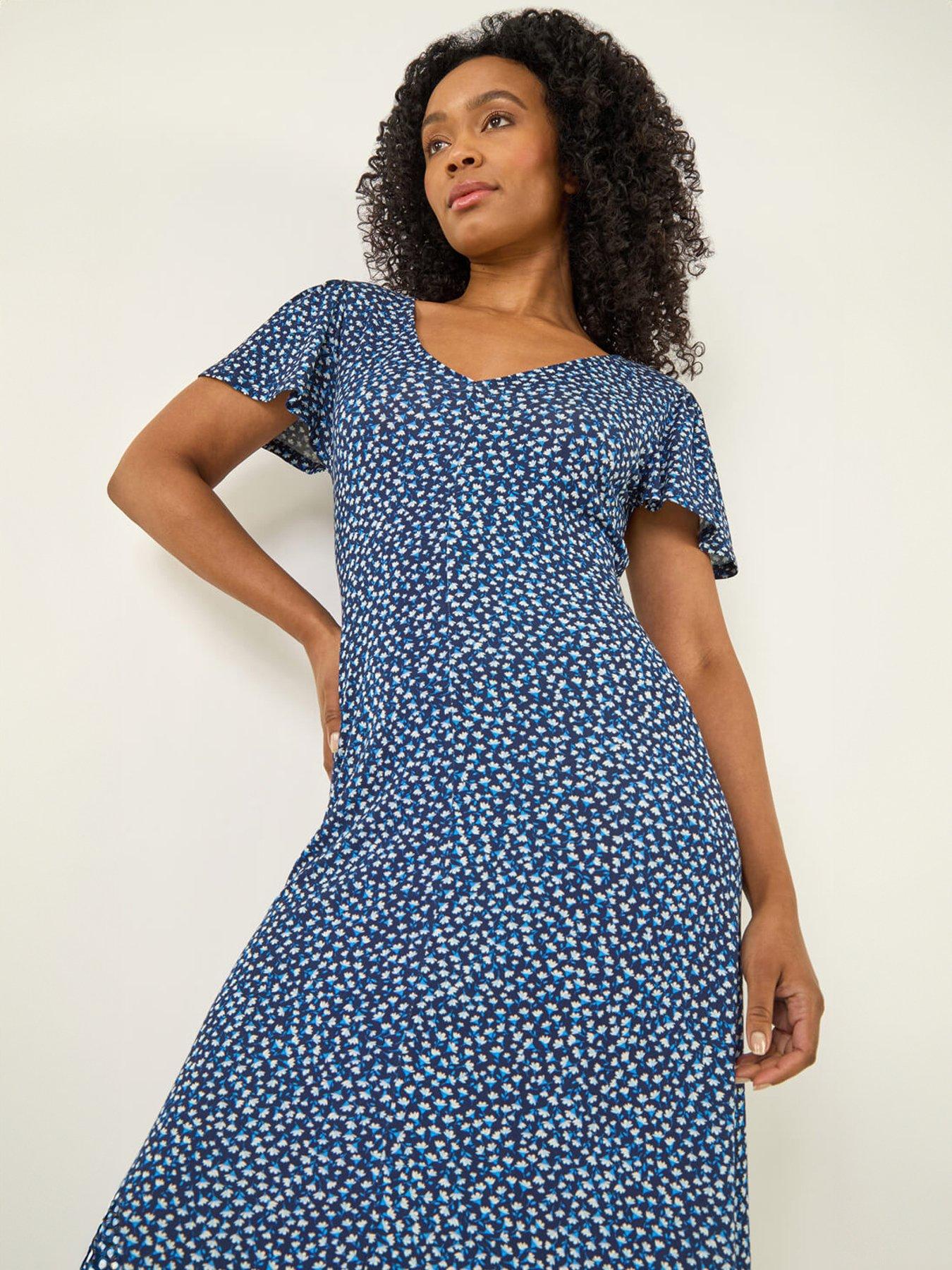 Image 4 of 5 of Roman Petite V-Neck Midi Dres