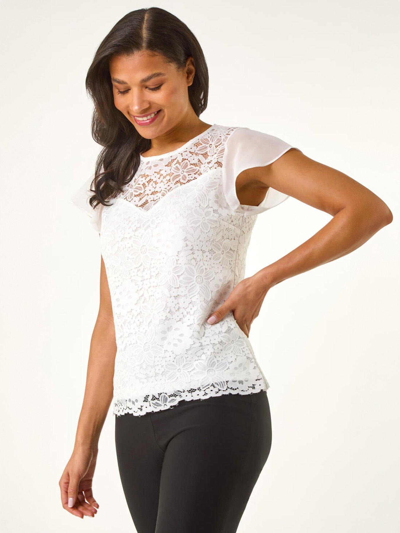 Roman Chiffon Sleeve Floral Lace Top