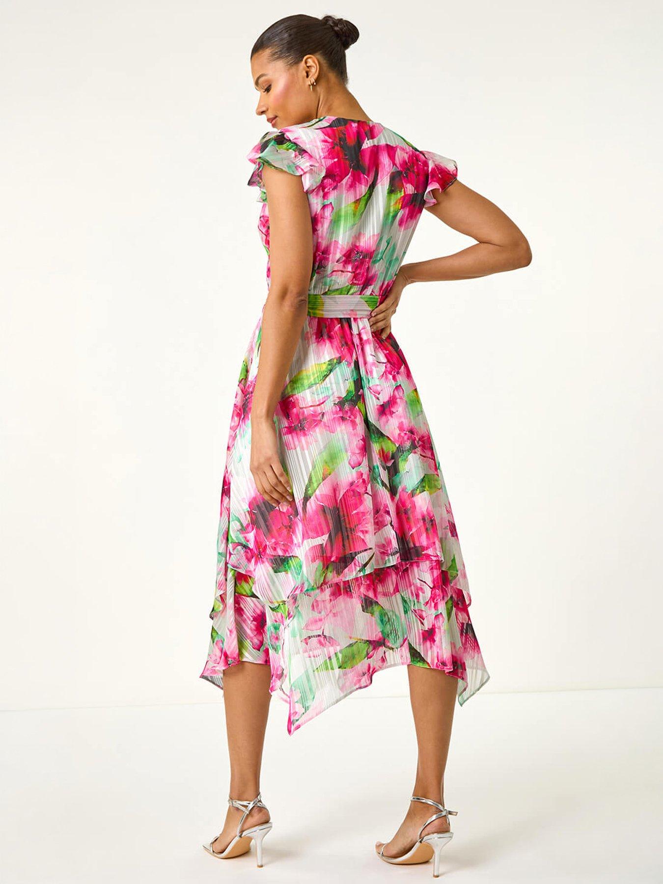 Roman Floral Ruffle Tie Waist Midi Dress | Very