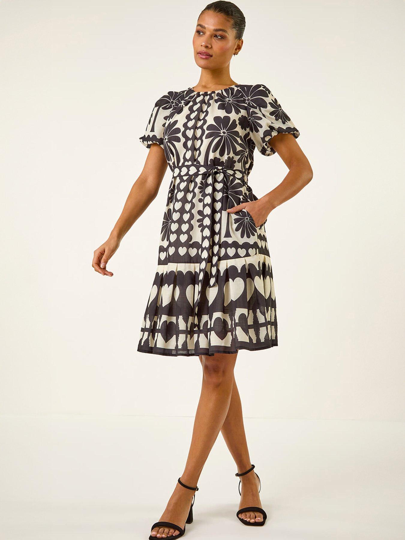 Roman Floral Heart Pleated Dress