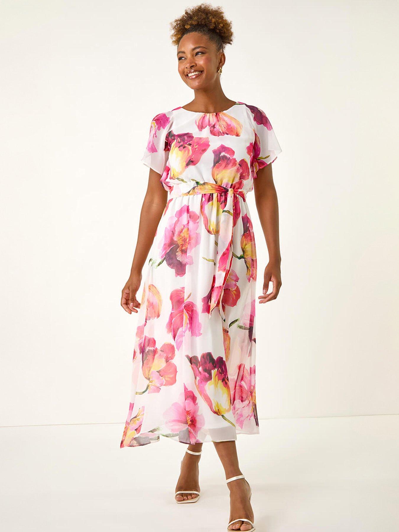 Roman Split Sleeve Floral Midi Dress