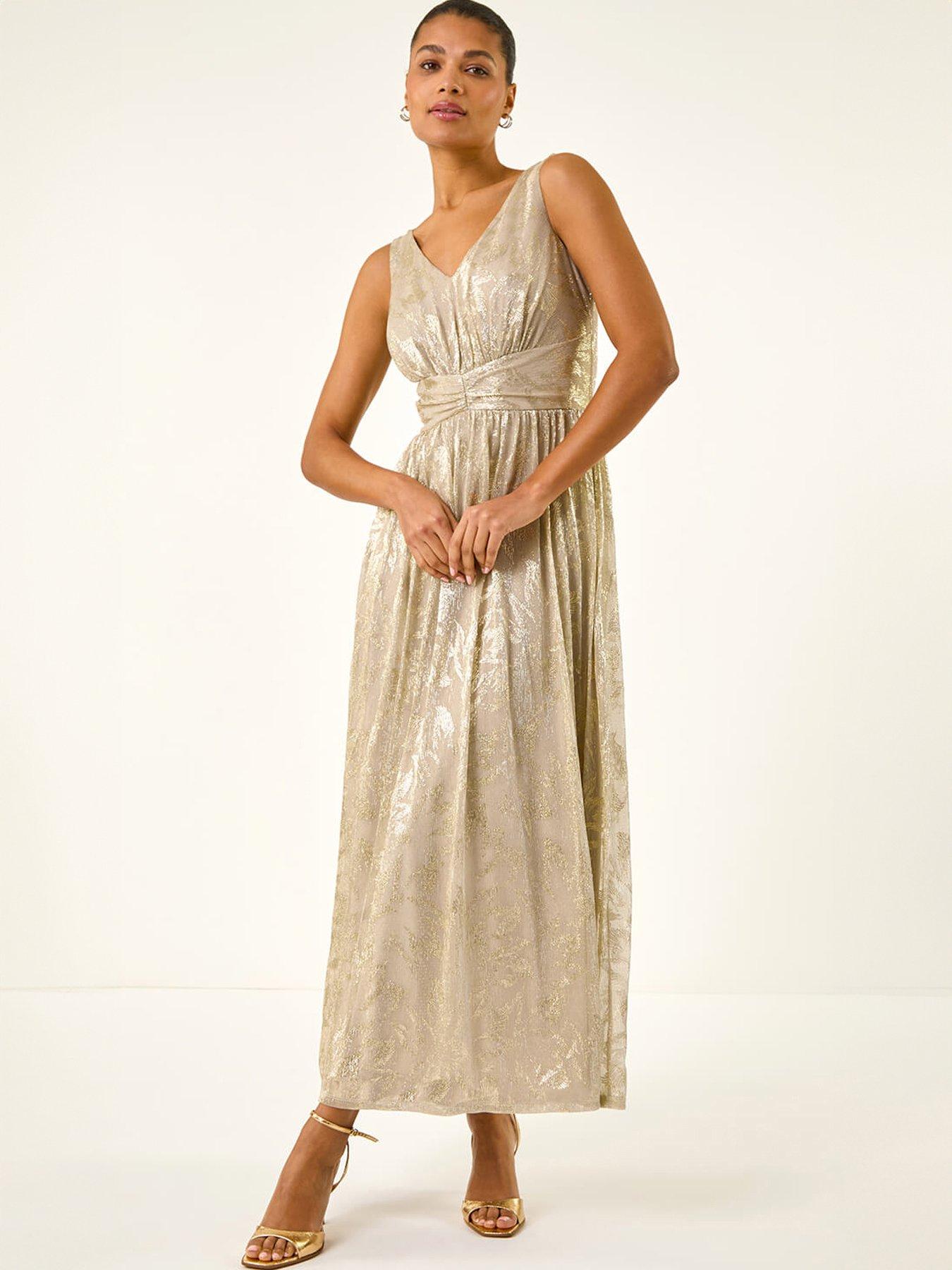 Roman Foil Print Twist Front Stretch Midi Dress