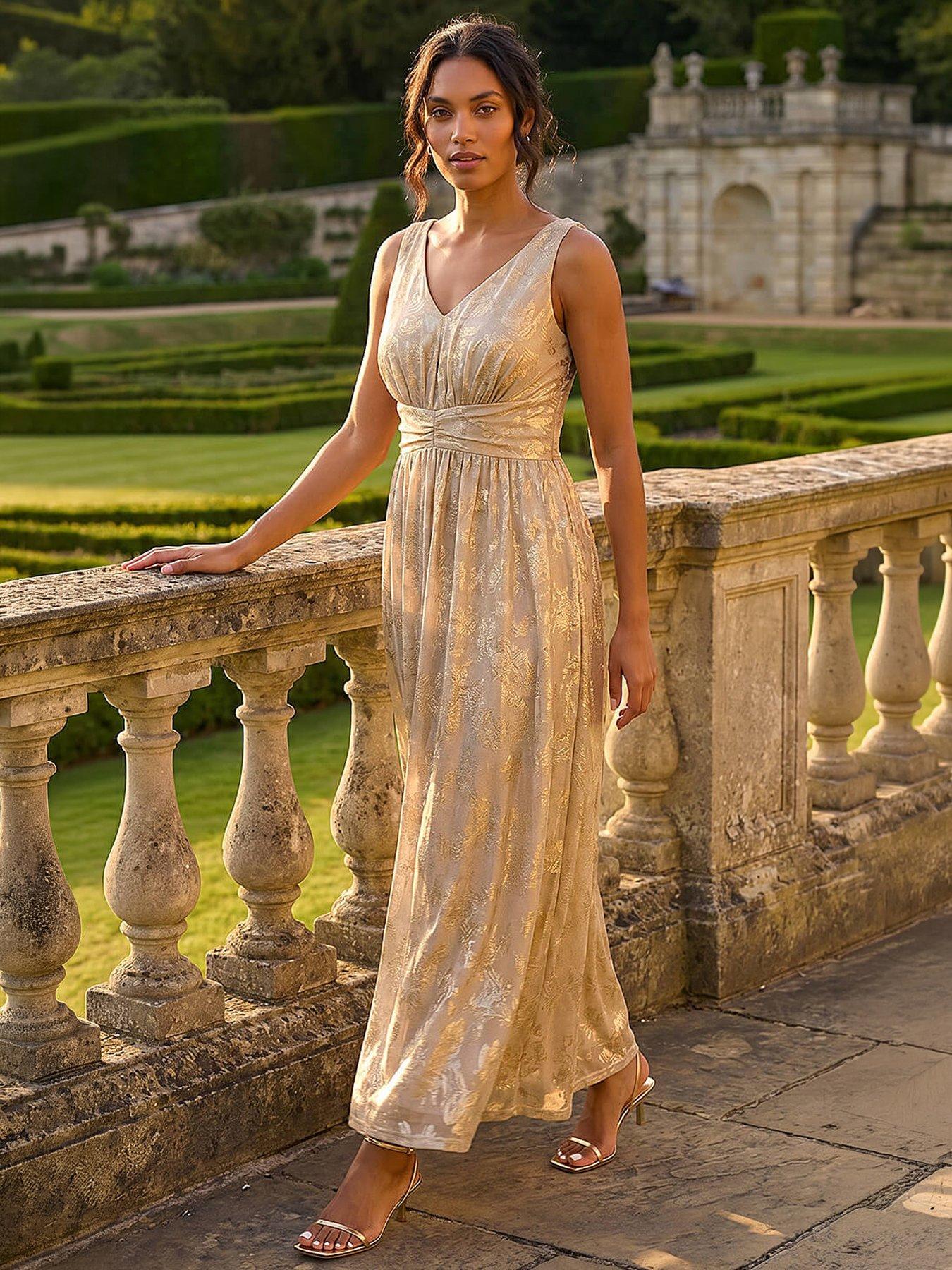 Image 1 of 5 of Roman Foil Print Twist Front Stretch Midi Dress