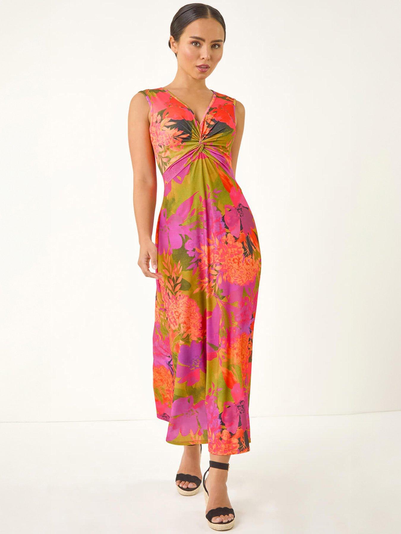 Roman Petite Floral Twisted Stretch Maxi Dress