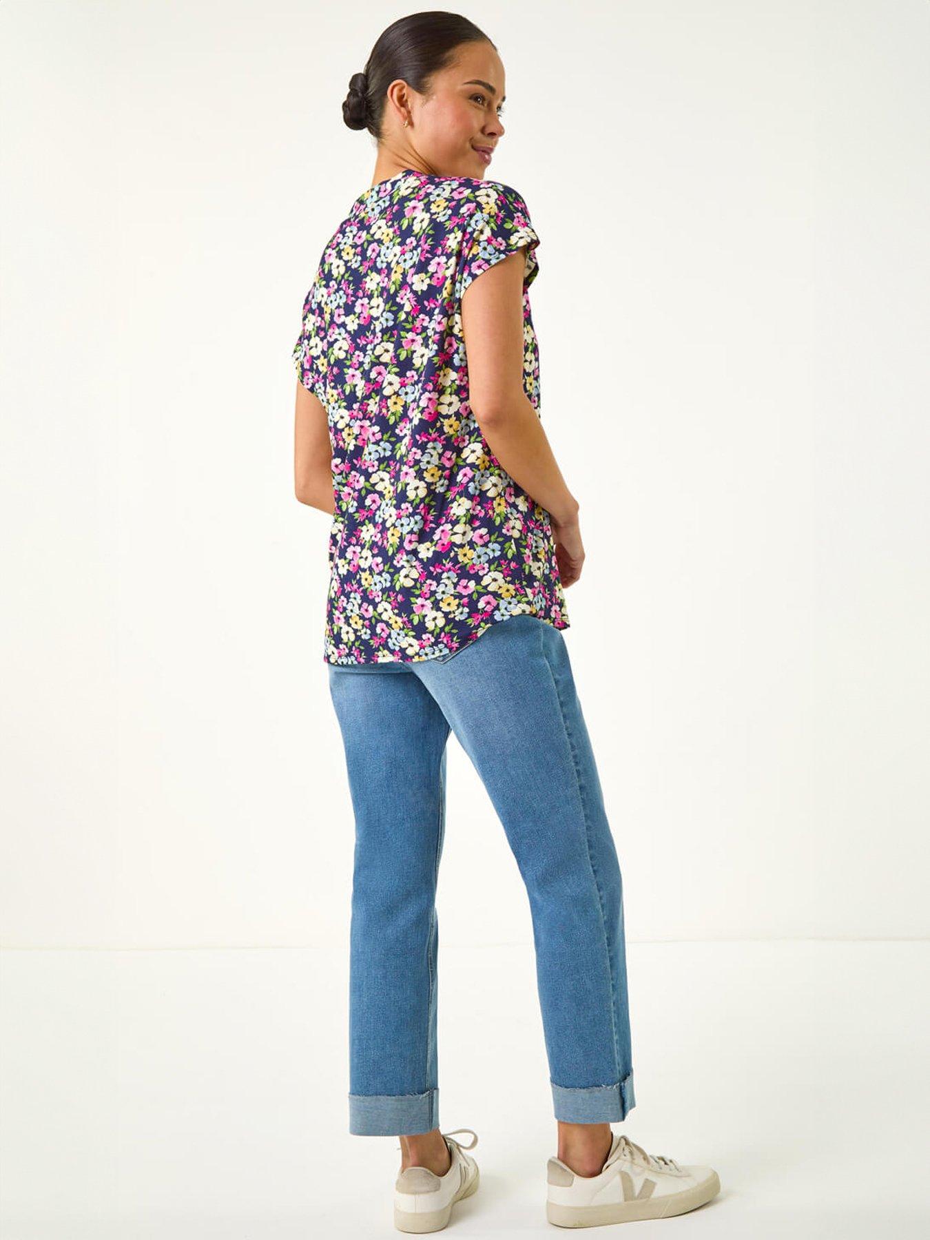 Image 2 of 5 of Roman Petite Floral V-Neck Stretch Top