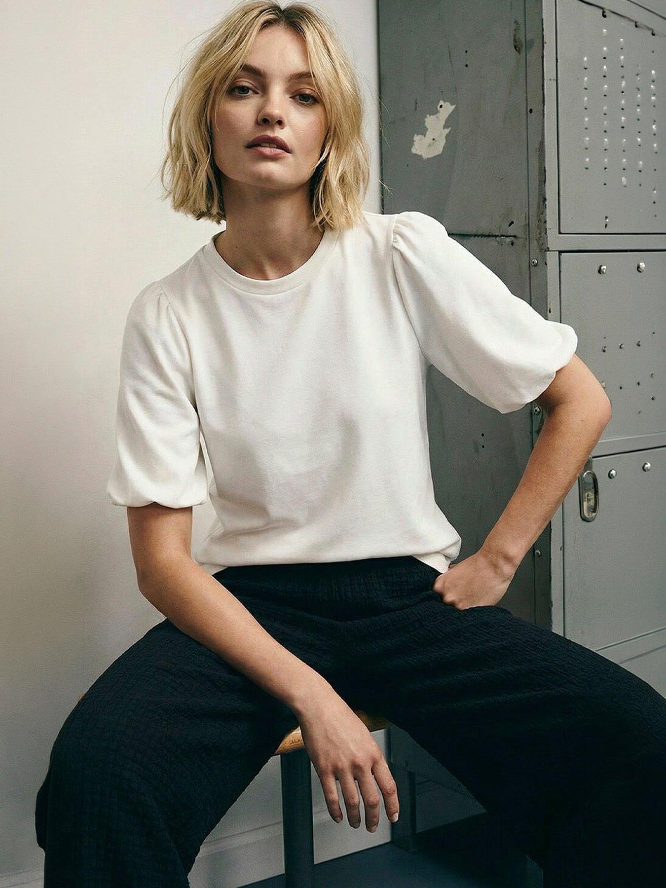 Roman Dusk Puff Sleeve Stretch T-Shirt