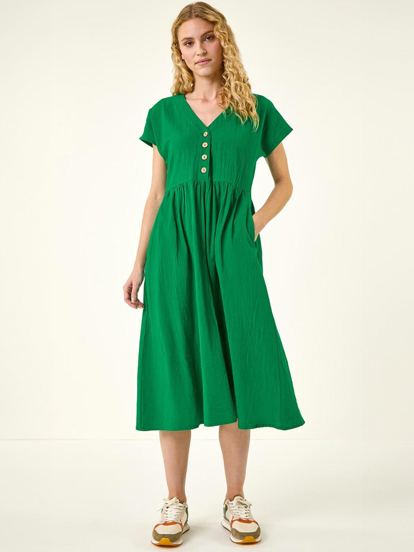 Roman Linen Look Button Midi Dress
