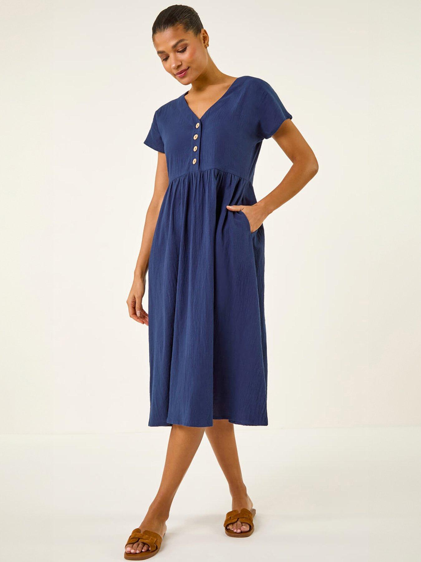 Roman Linen Look Button Midi Dress