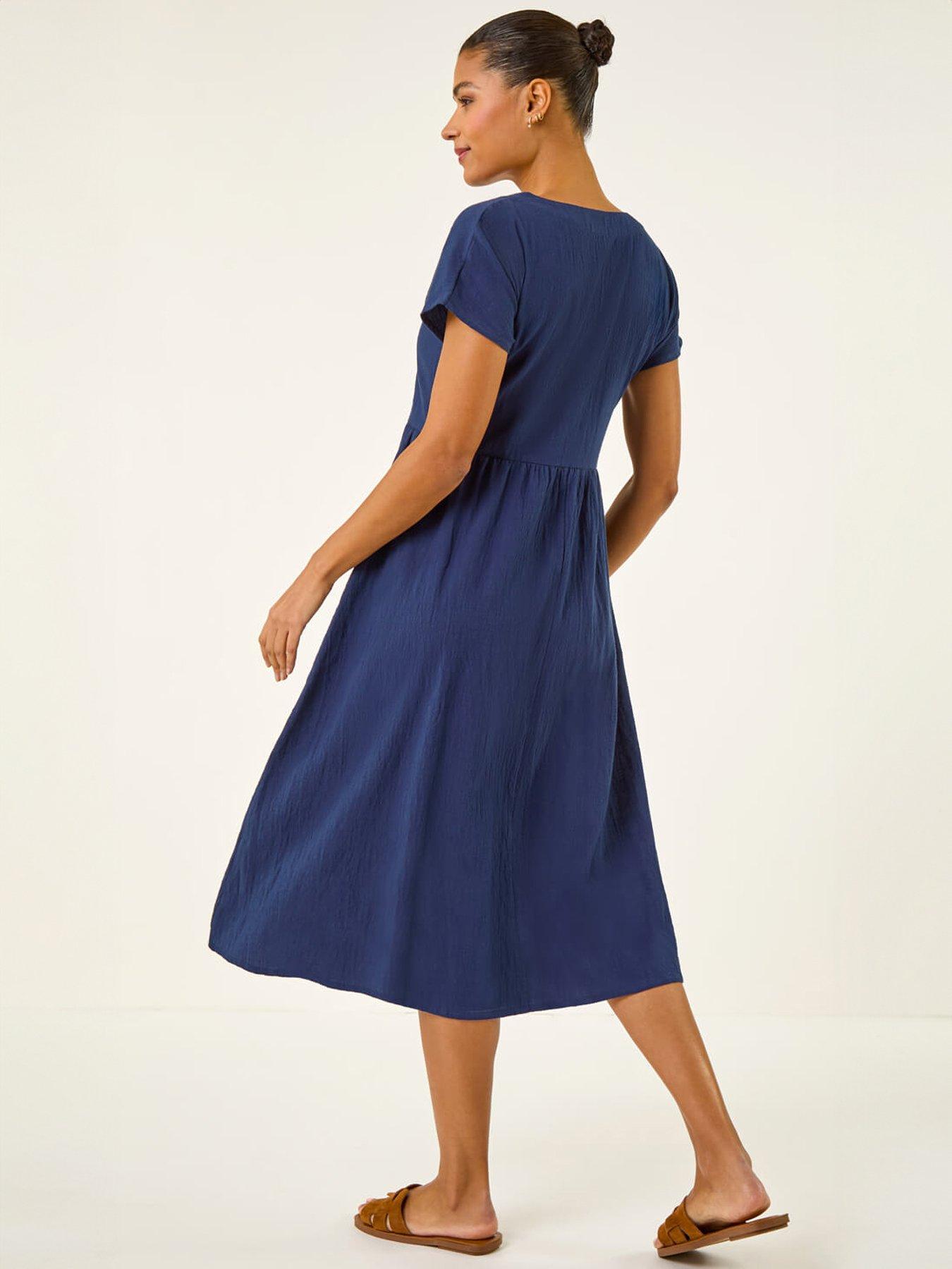 Image 2 of 5 of Roman Linen Look Button Midi Dress