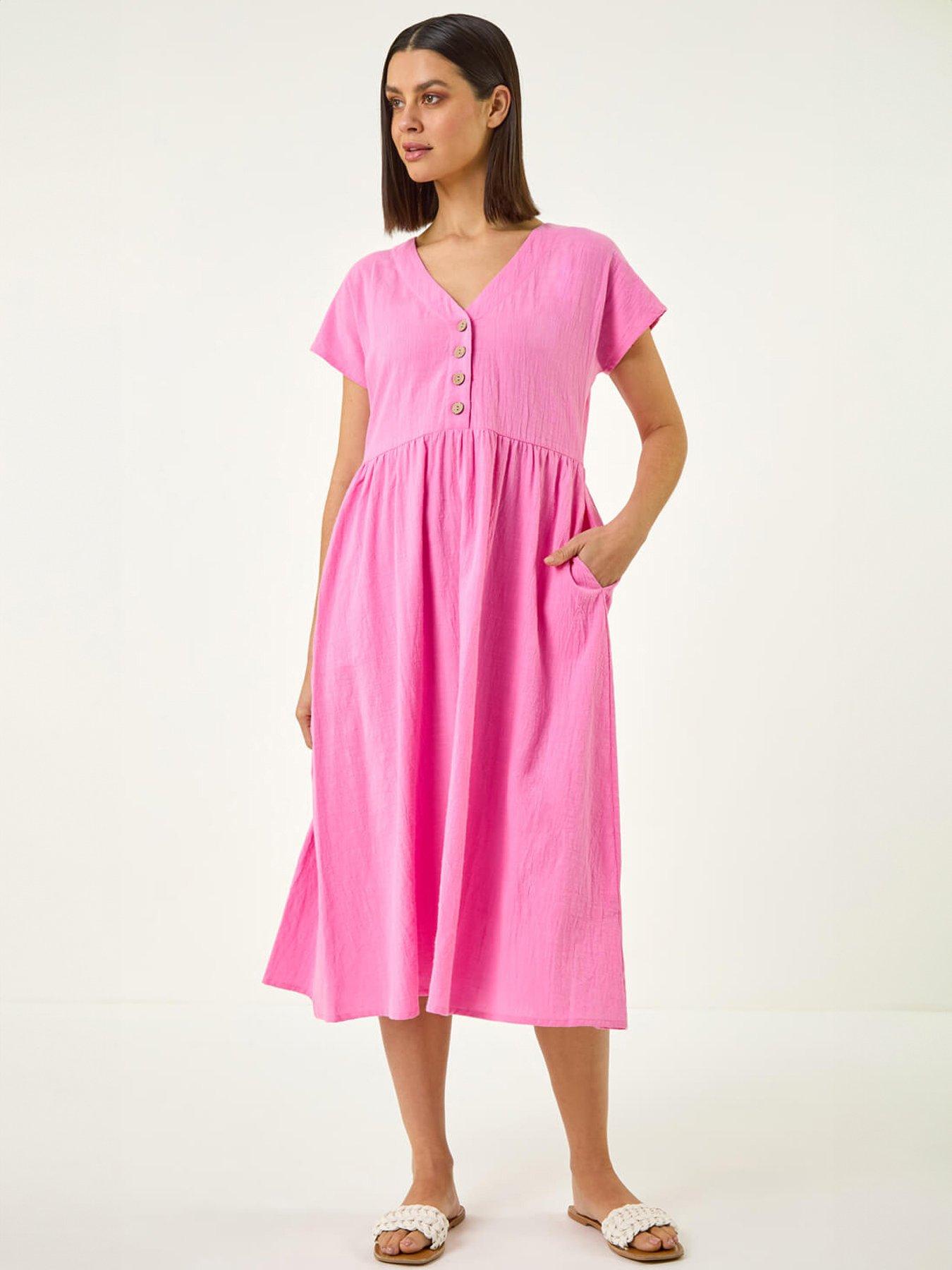 Roman Linen Look Button Midi Dress