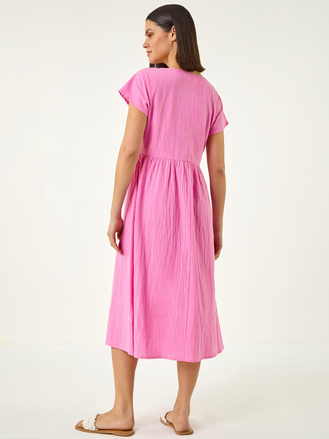 Image 2 of 5 of Roman Linen Look Button Midi Dress