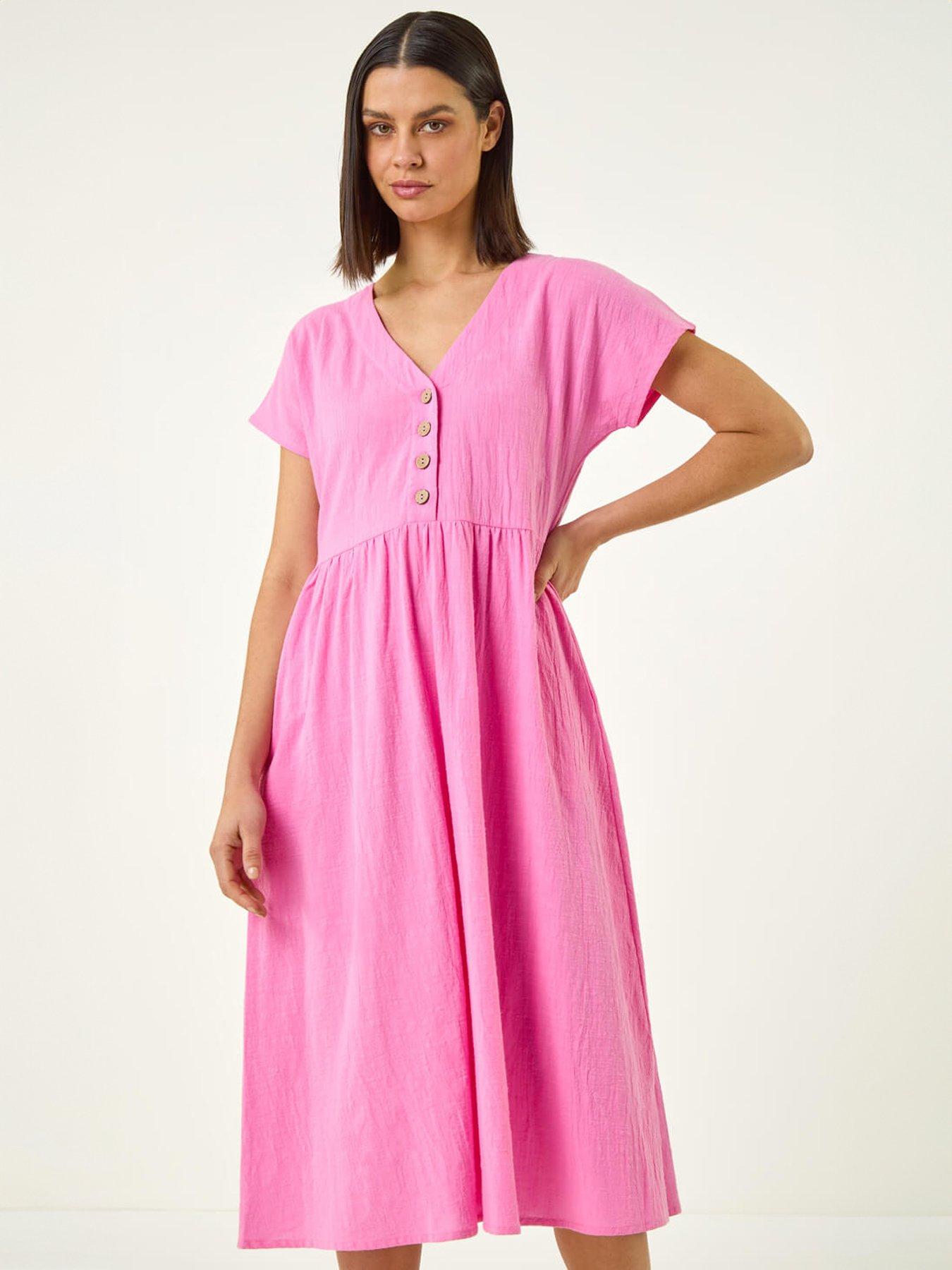Image 3 of 5 of Roman Linen Look Button Midi Dress