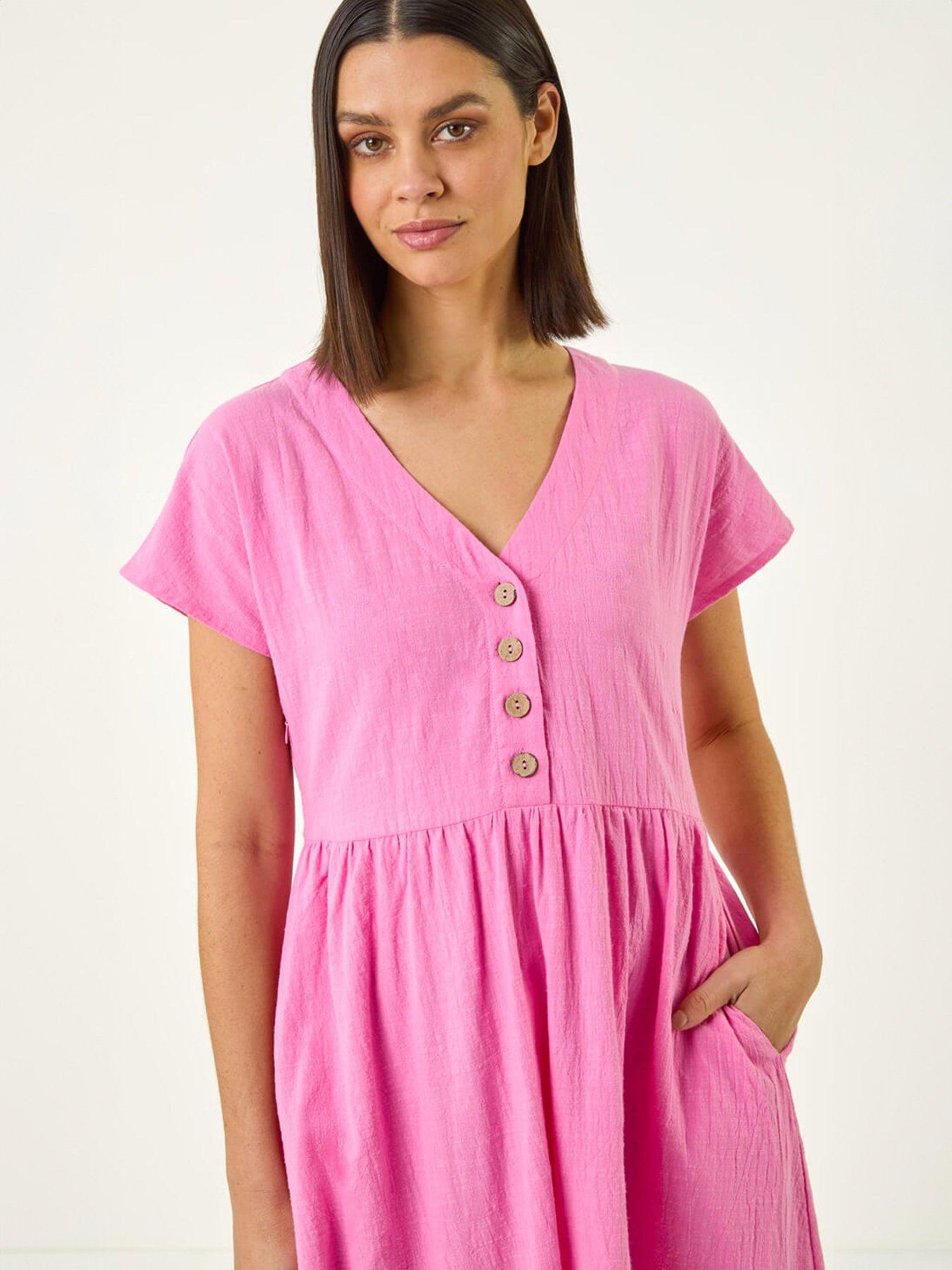 Image 4 of 5 of Roman Linen Look Button Midi Dress
