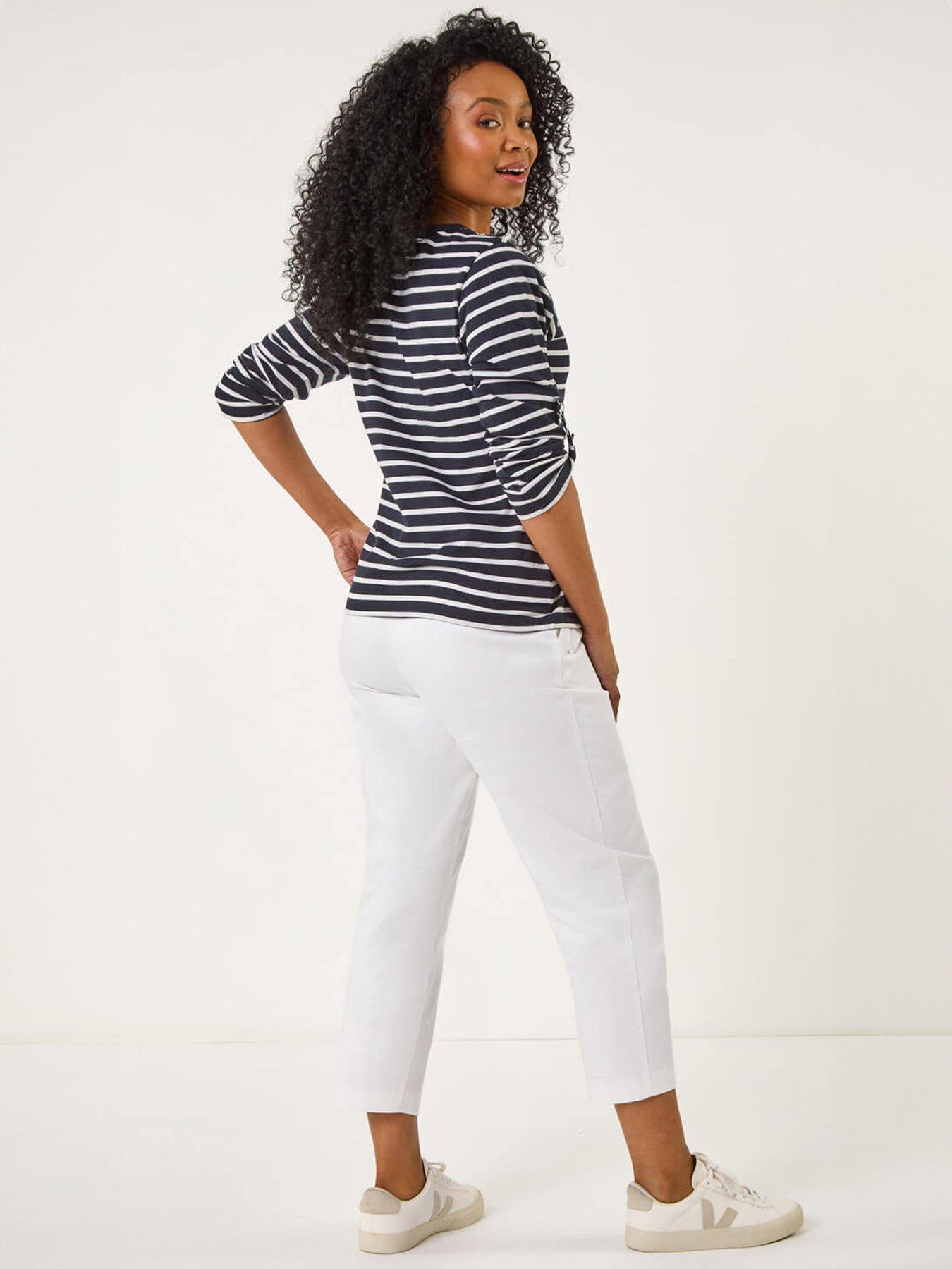 Image 2 of 5 of Roman Petite Stripe V-Neck Button Top