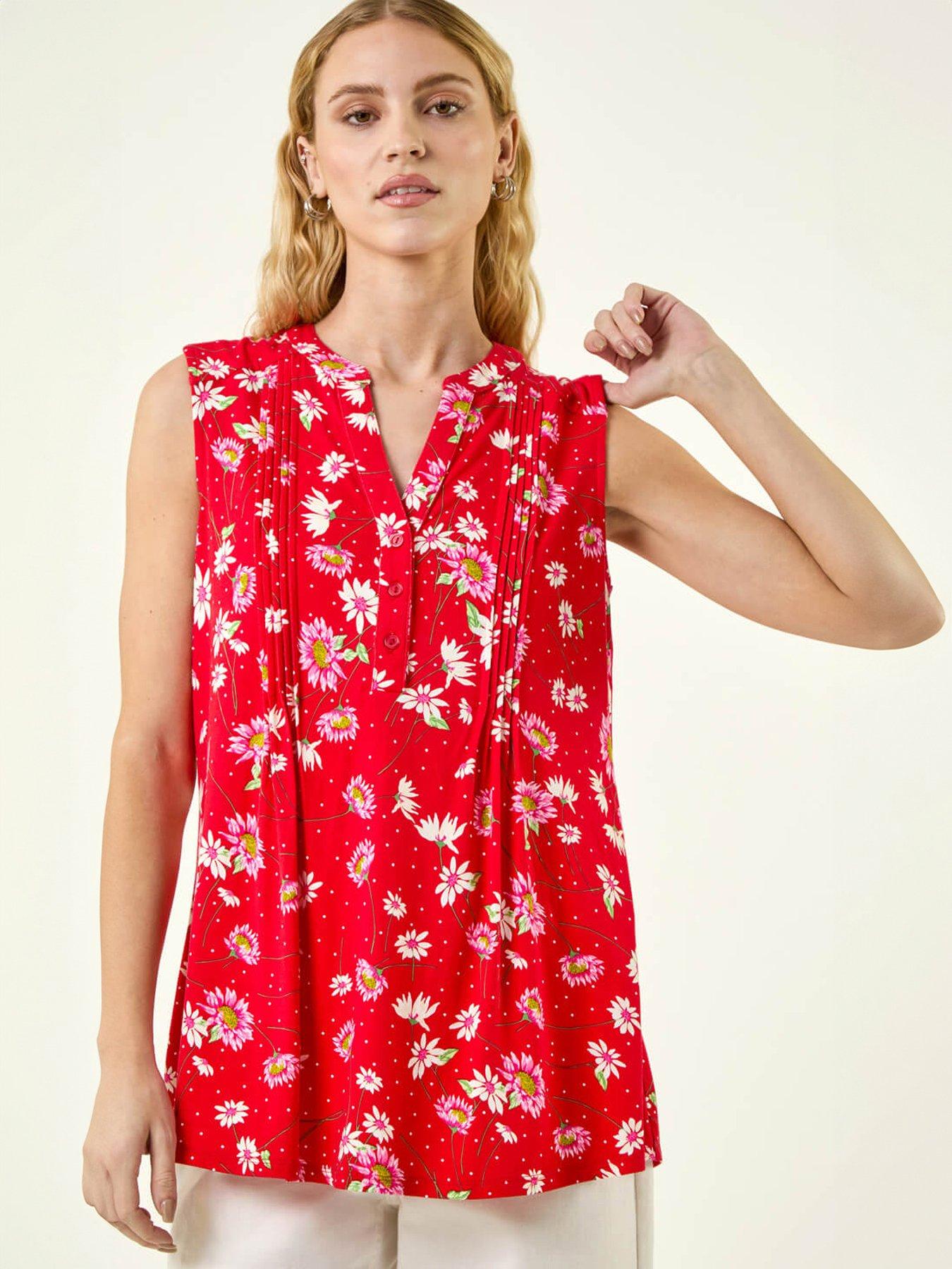 Roman Ditsy Floral Print Pintuck Top