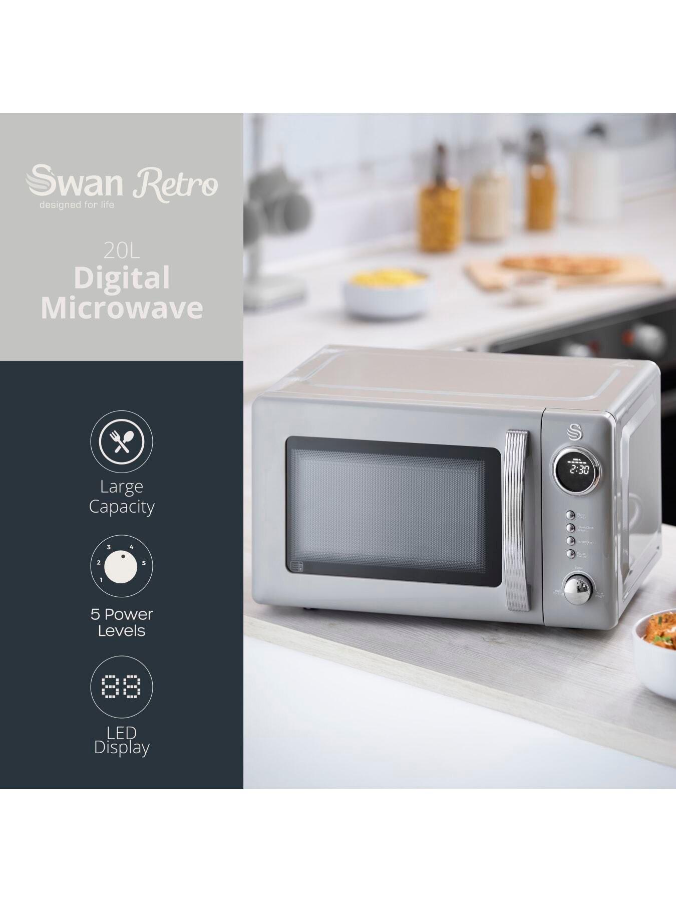 Image 2 of 8 of Swan Retro 20L Digital Microwave with 5 Power Levels, LED Display, 800W, Grey