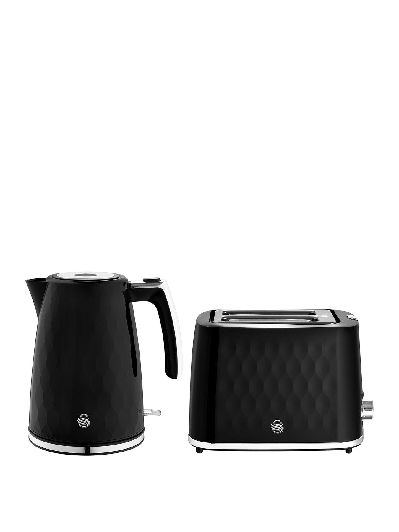 Image 1 of 7 of Swan Hexton 1.7L Rapid Boil Kettle & 2 Slice Toaster, Black & Chrome