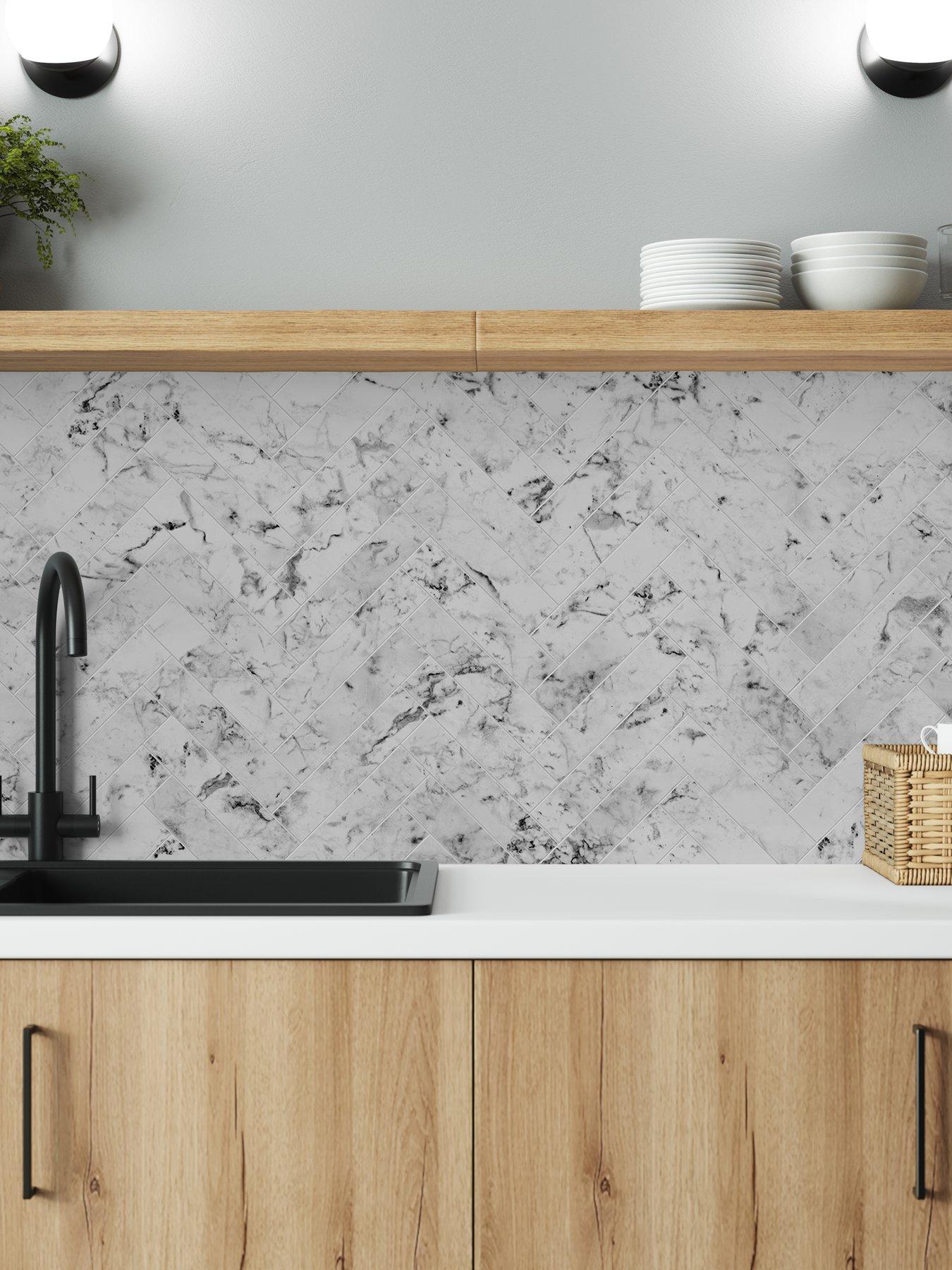 WilsonArt Alloy Carrara Marble Herringbone 3m Splashback