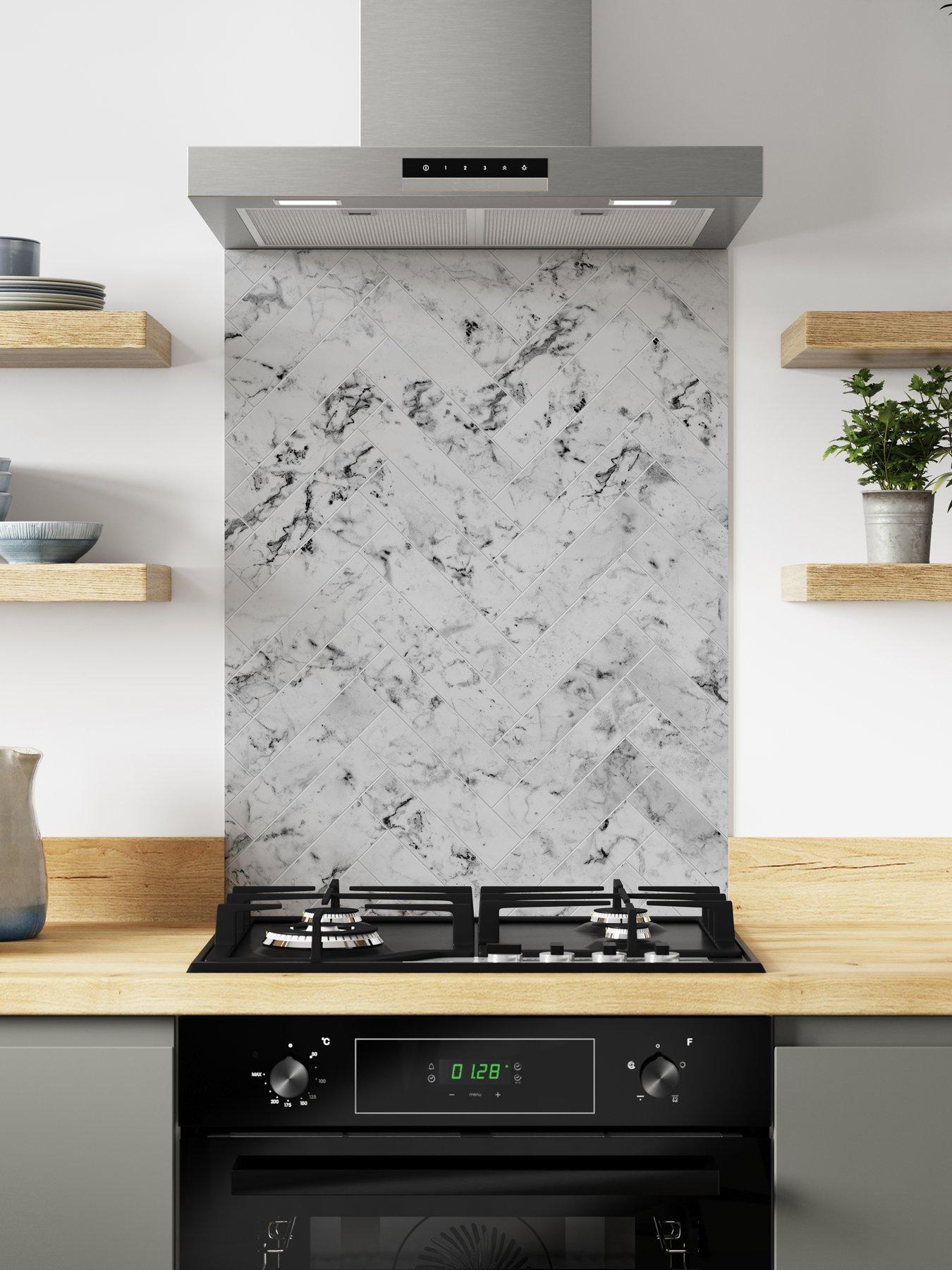 WilsonArt Alloy Carrara Marble Herringbone 600mm Wide Hob Splashback