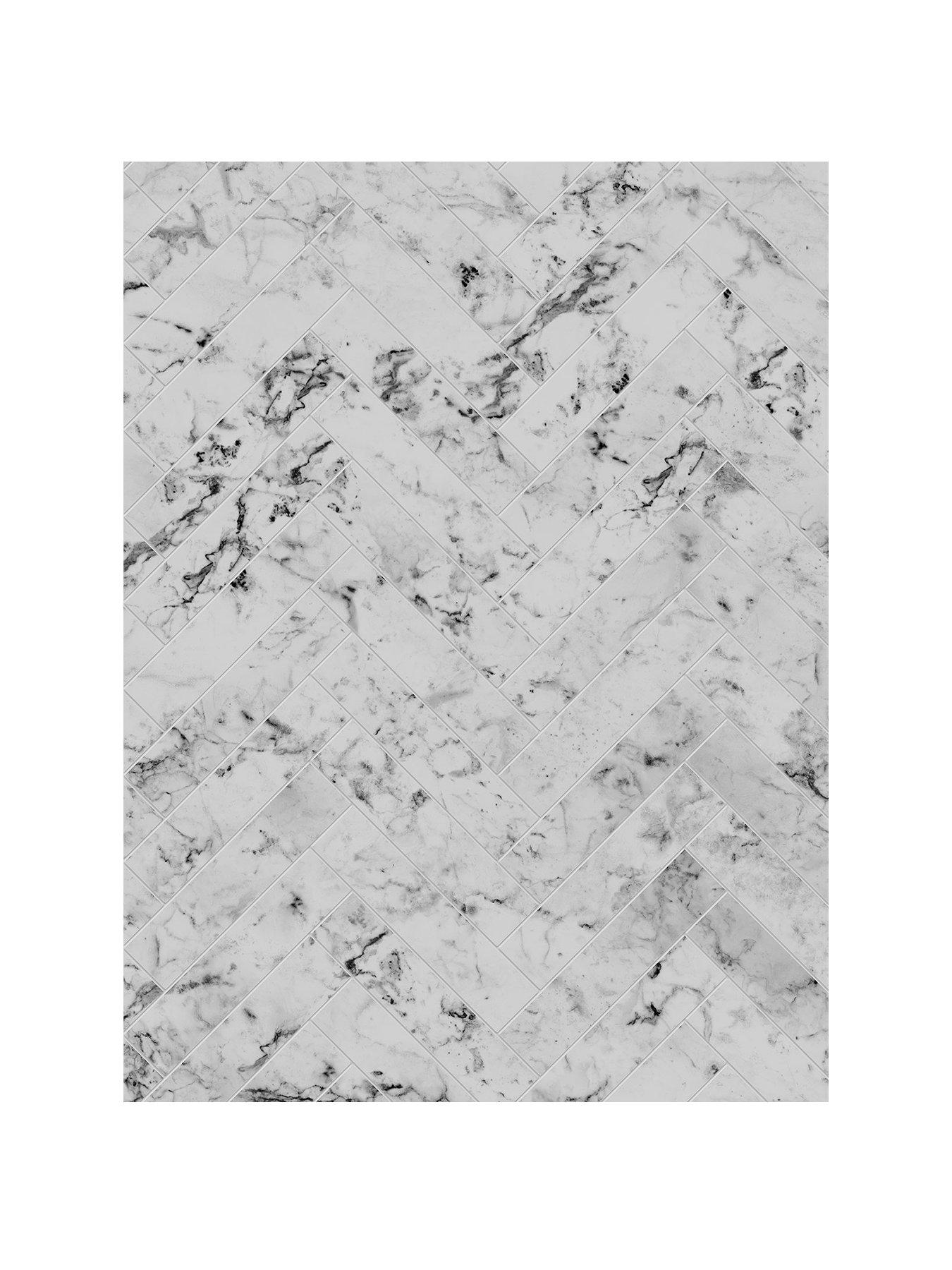 Image 2 of 5 of WilsonArt ALLOY Carrara Marble Herringbone Kitchen Hob Splashback - 600x800mm