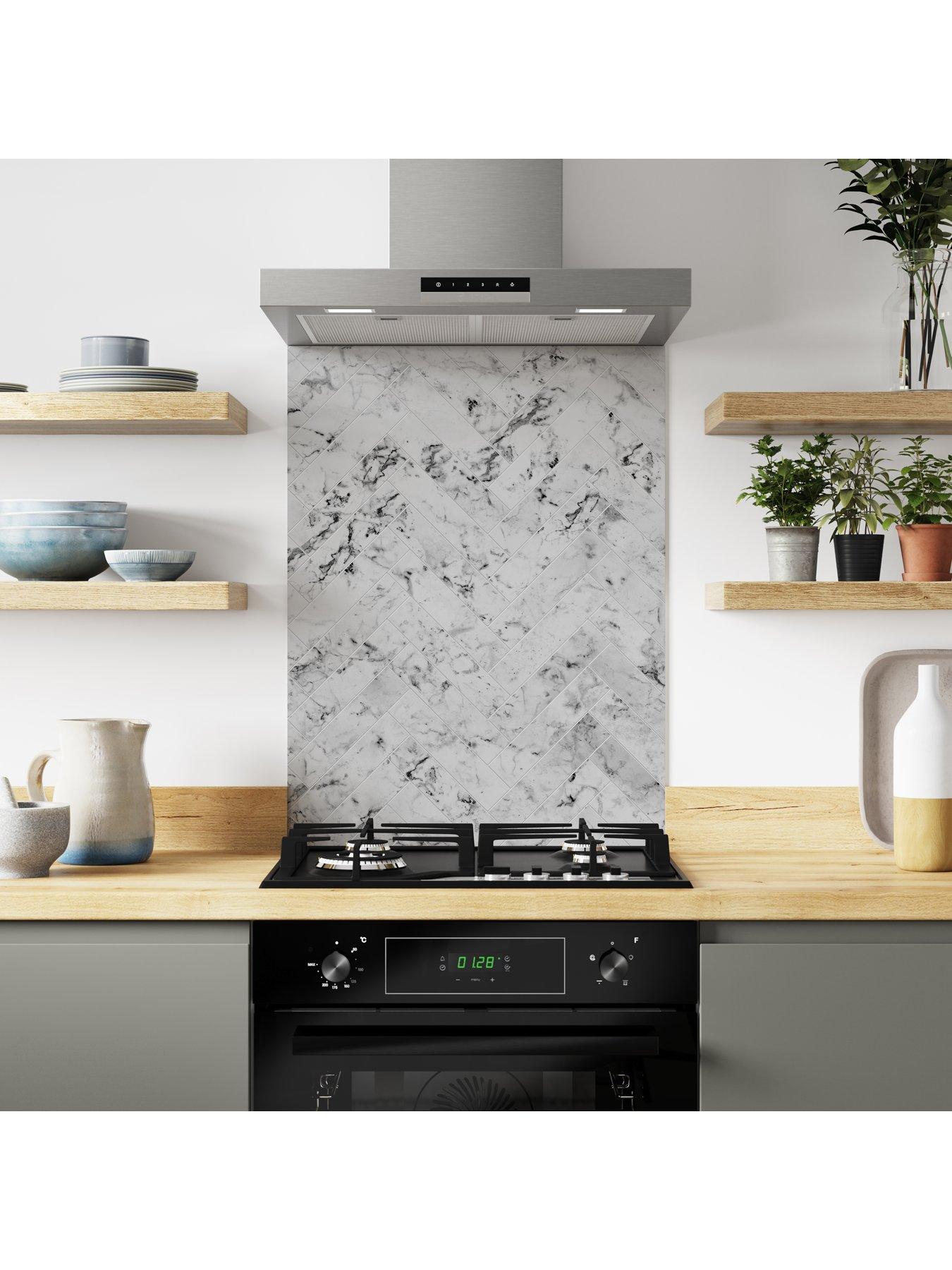 Image 4 of 5 of WilsonArt ALLOY Carrara Marble Herringbone Kitchen Hob Splashback - 600x800mm