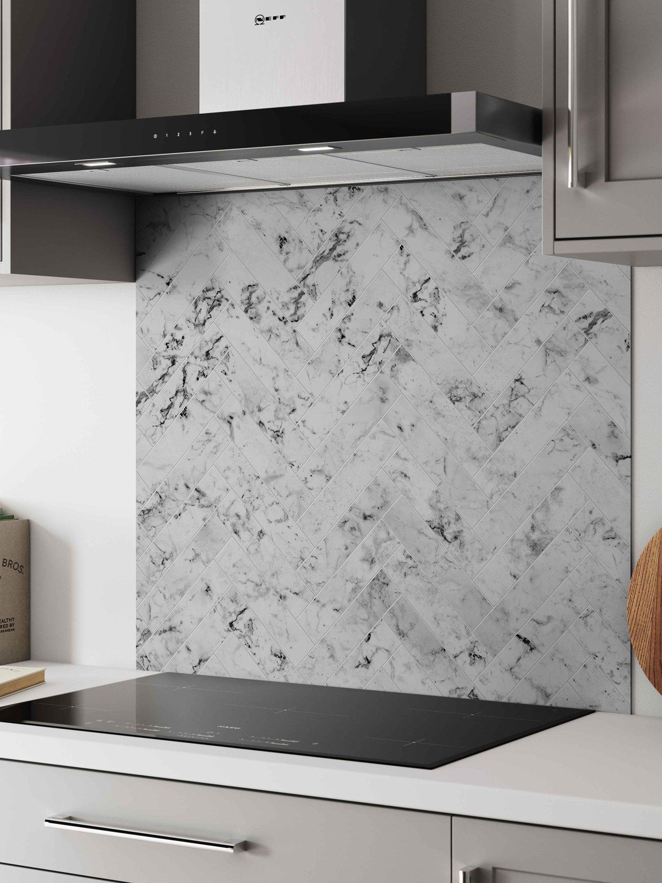 WilsonArt Alloy Carrara Marble Herringbone 900mm Wide Hob Splashback