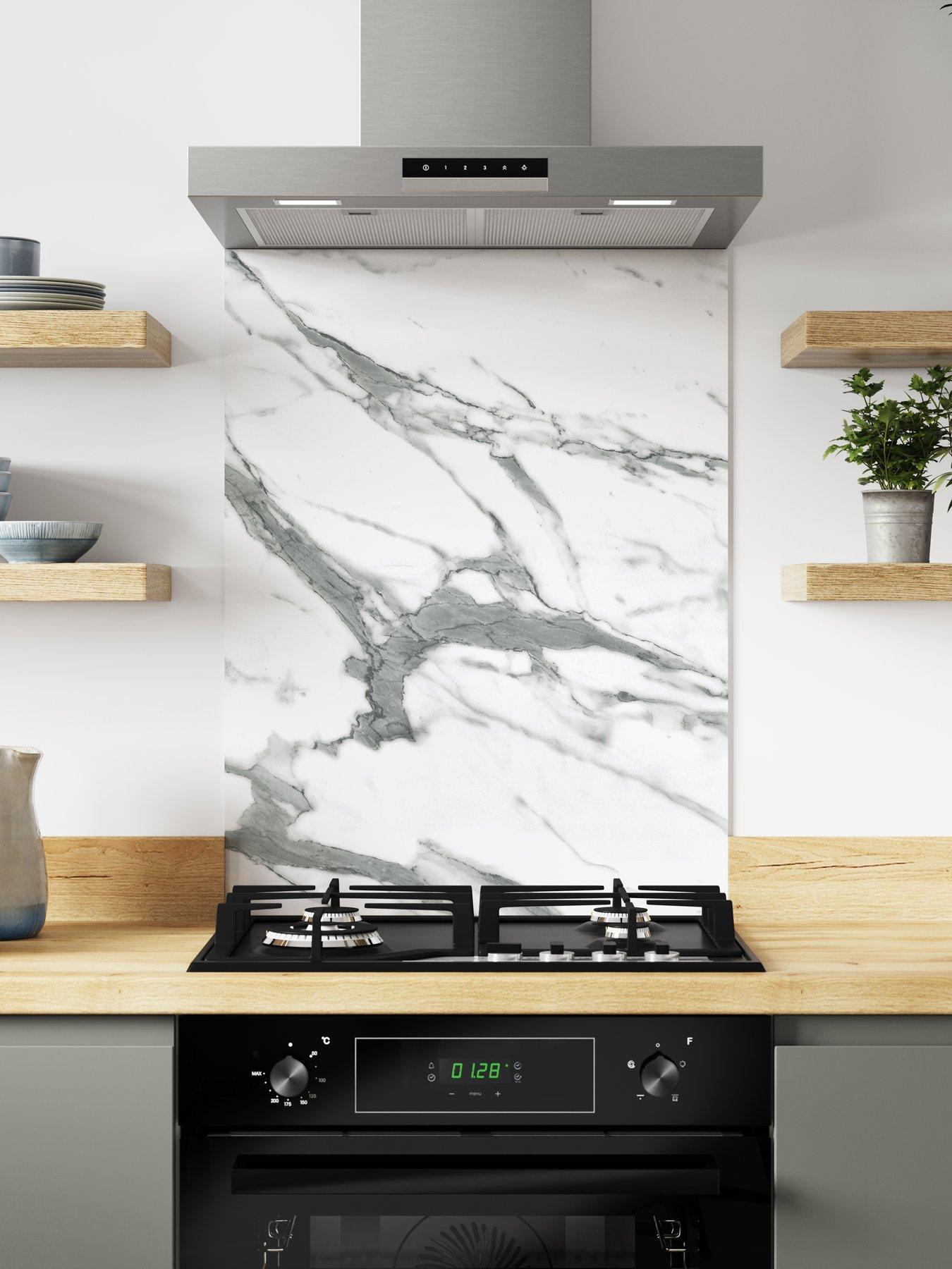 WilsonArt Alloy White Marble 600mm Wide Hob Splashback