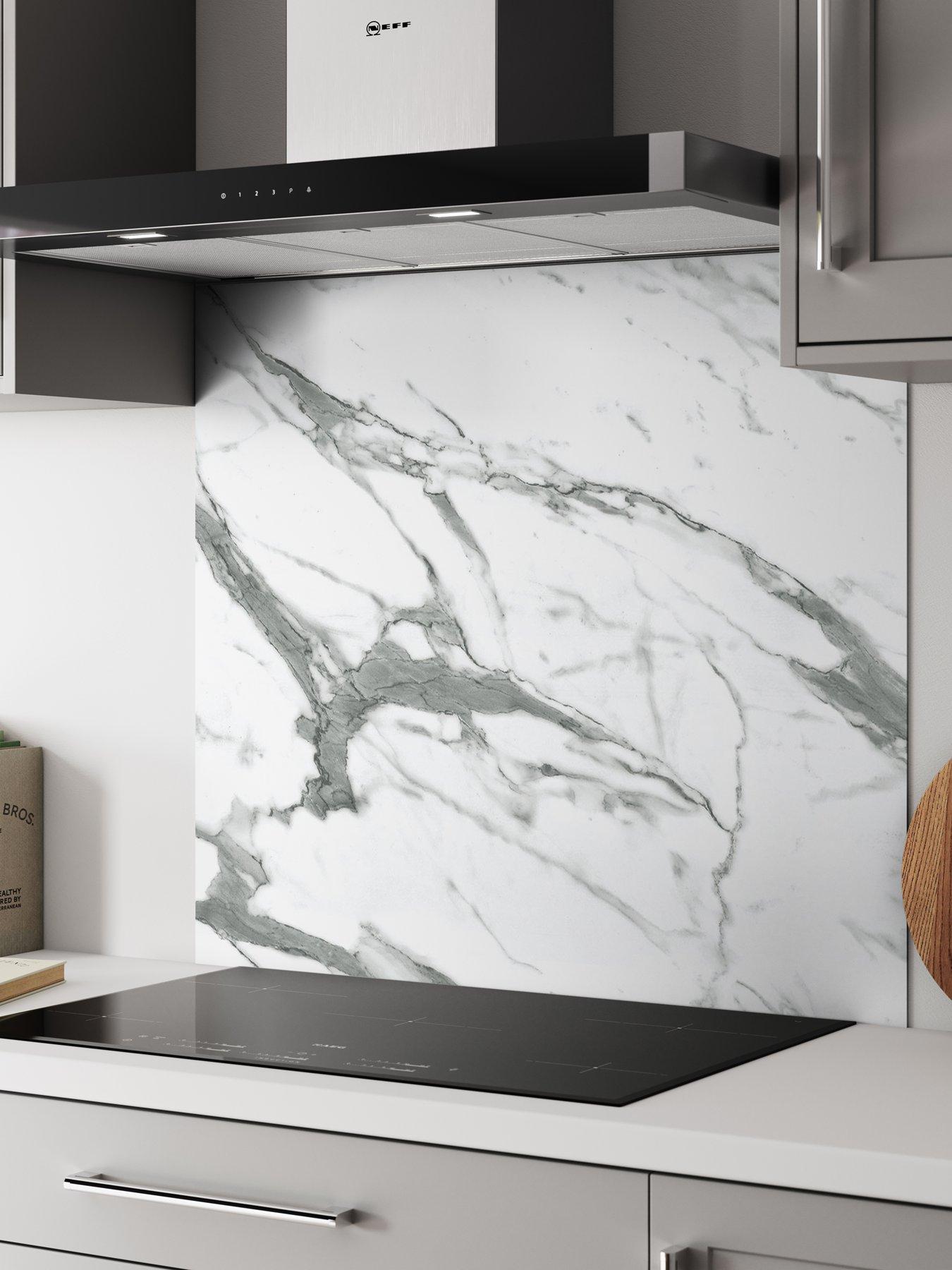 Image 1 of 3 of WilsonArt ALLOY White Marble Kitchen Hob Splashback - 900x800mm