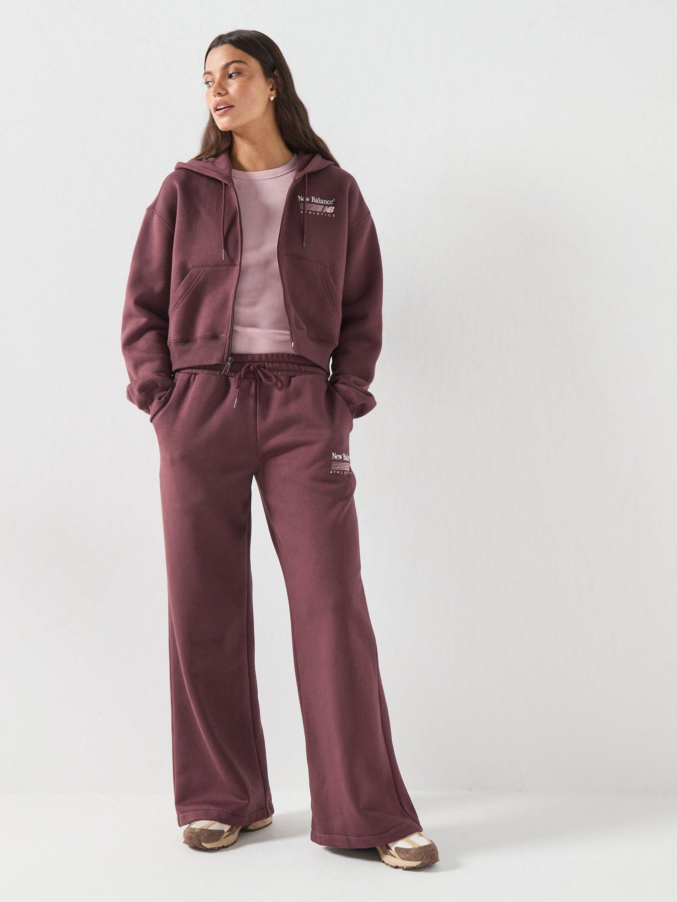 Image 1 of 6 of New Balance Womens Trackside Fleece Full Zip Hooded Jacket - Burgundy