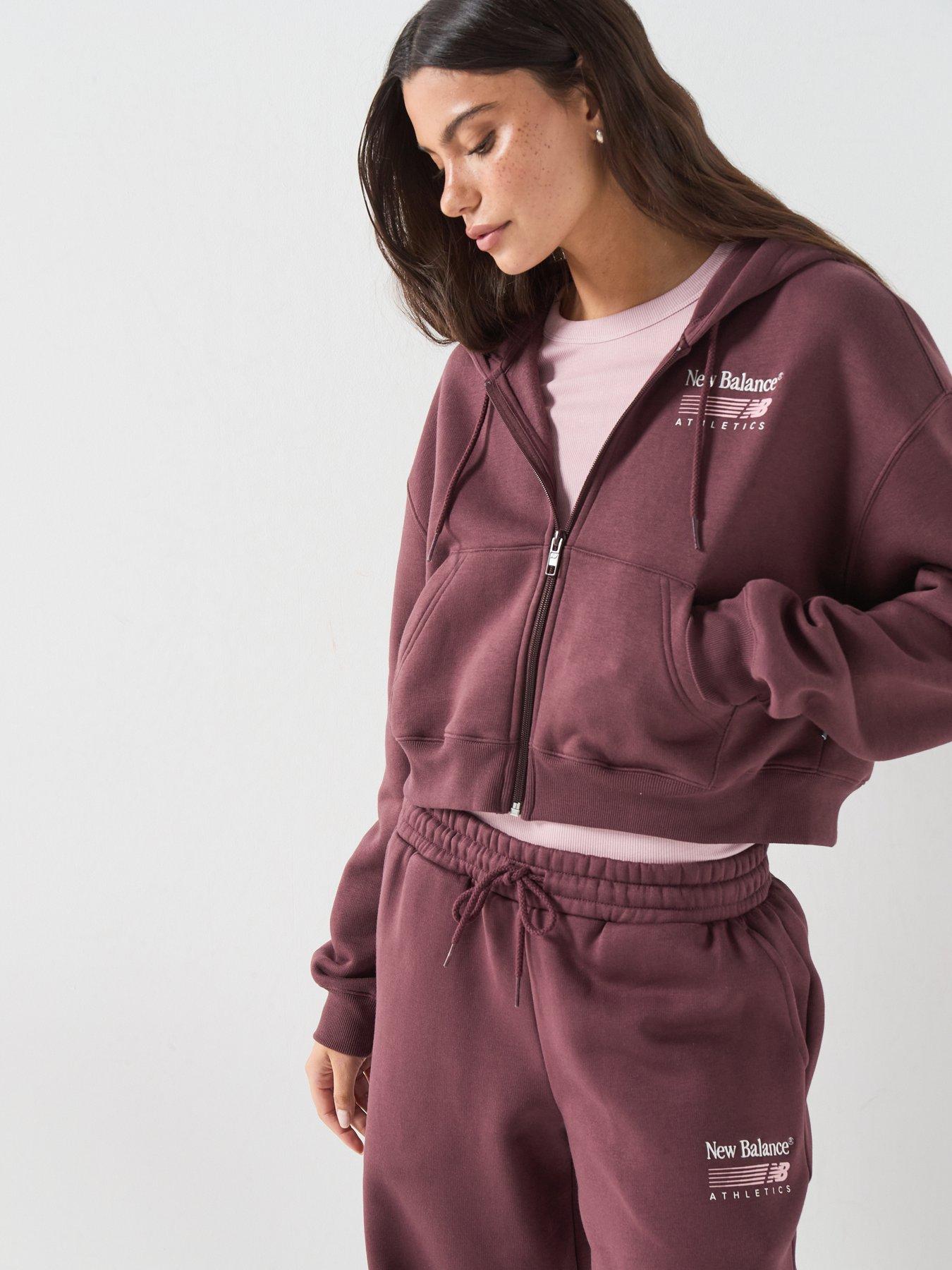 Image 4 of 6 of New Balance Womens Trackside Fleece Full Zip Hooded Jacket - Burgundy