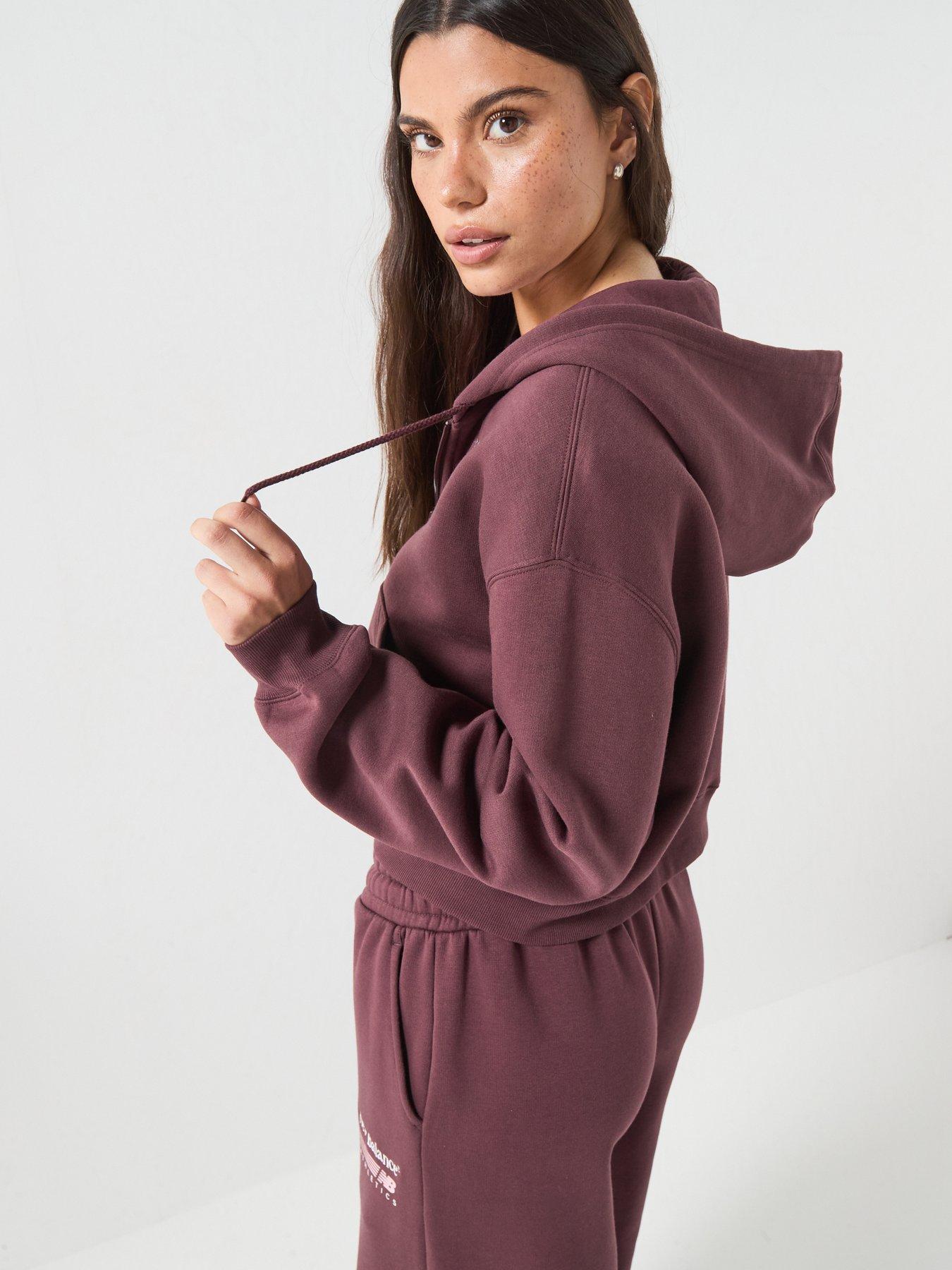 Image 5 of 6 of New Balance Womens Trackside Fleece Full Zip Hooded Jacket - Burgundy